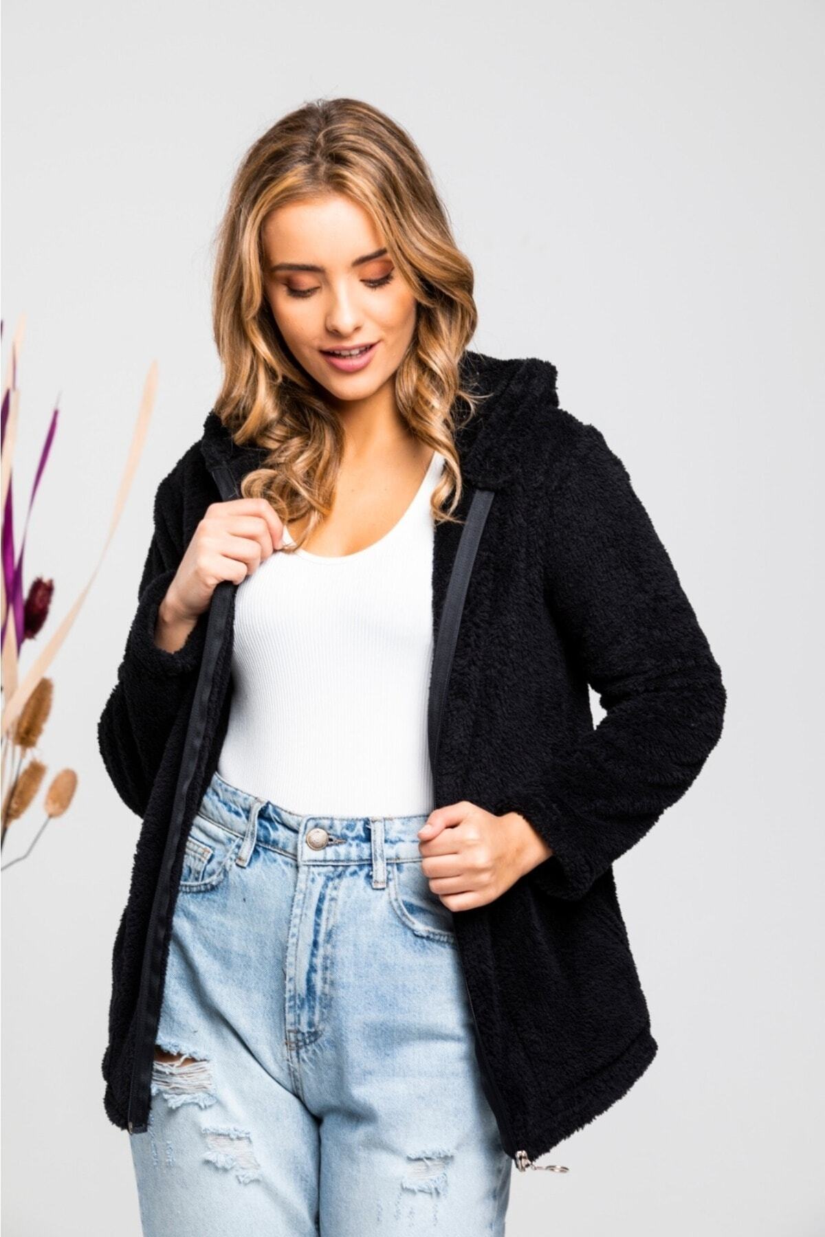 MODA VUSLAT  Siyah Fermuarlı Polar Hırka - Görsel 4