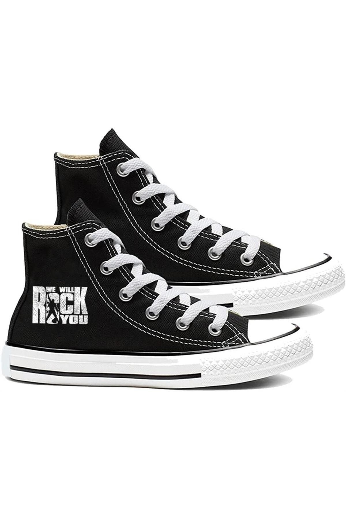 DESTİNE Seria Day Light Rock - Pantofi De Pânză Neagră Imprimați „we Will Rock You”. Unisex - 37