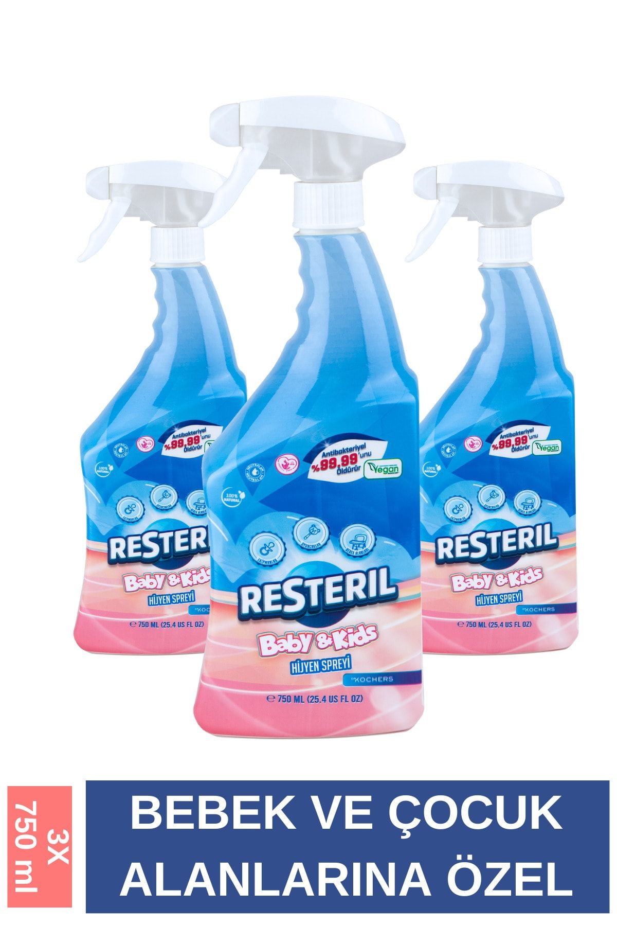 Antibakteriyel Çocuk Bebek Mama Sandalyesi Oyuncak Temizleyici Dezenfektan Etkili Sprey 3x750ml