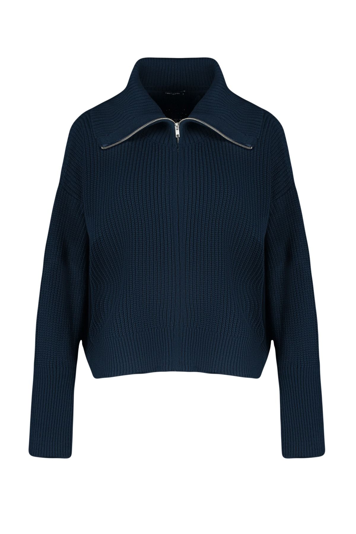 Trendyol Collection-Marineblauer Strick-Cardigan mit weitem Schnitt und Umlegekragen und Reißverschluss TWOAW24HI00072 6