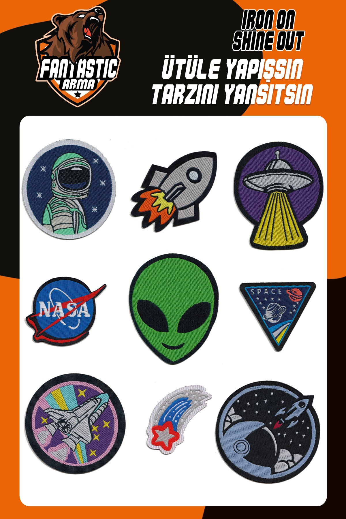 FANTASTIC ARMA Ütü Ile Yapışan Dokuma Arma Seti Patch Yama Uzay, Nasa, Roket, Astronot, Yıldız, Space Modeli