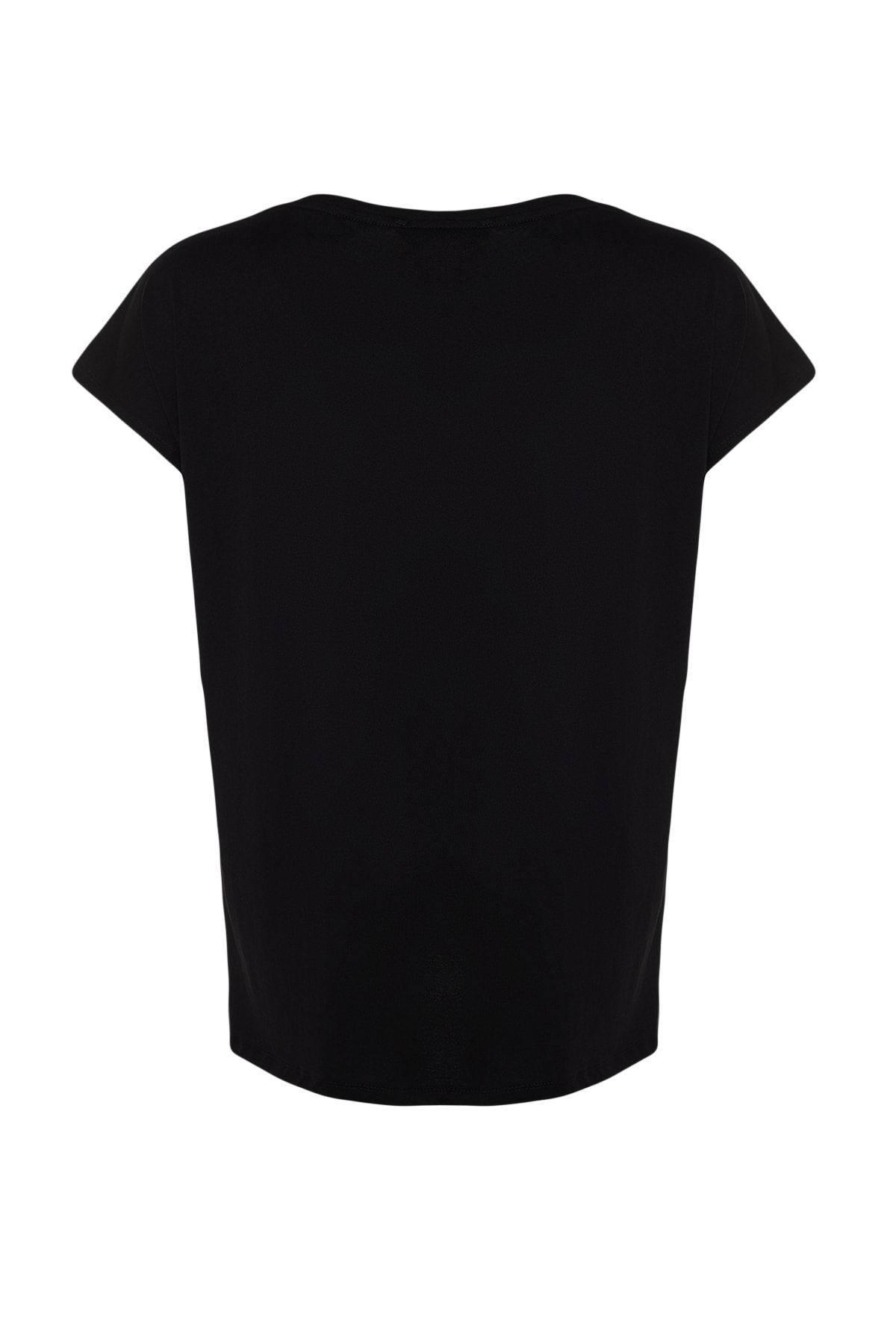 Trendyol Curve-Schwarzes Boyfriend-T-Shirt mit V-Ausschnitt – 100 % Baumwolle, Schlitz TBBSS22BF0036 8