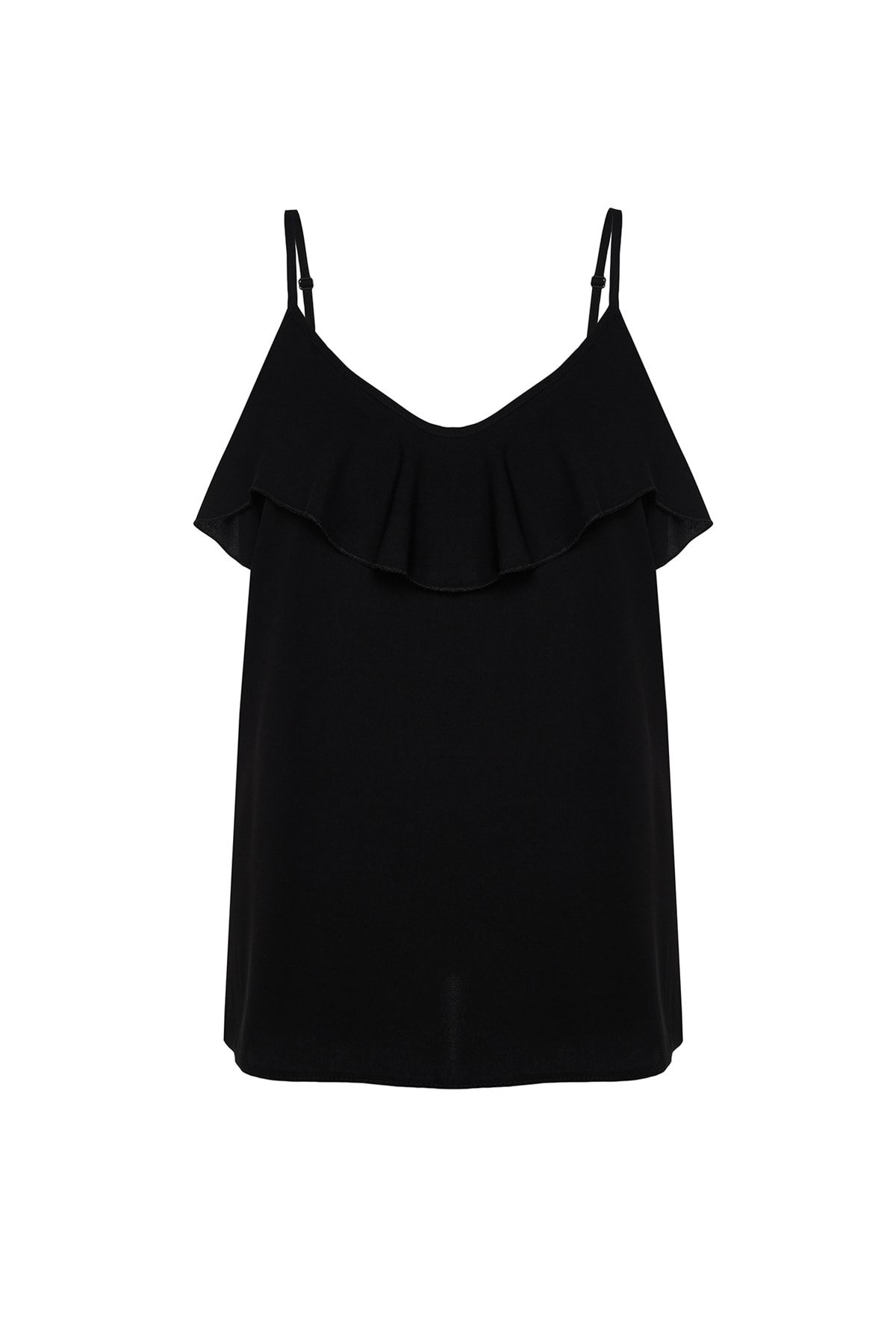 Trendyol Curve-Plus Size Black Flounce Collar Blouse - Adjustable Strap TBBSS22AF0023 8