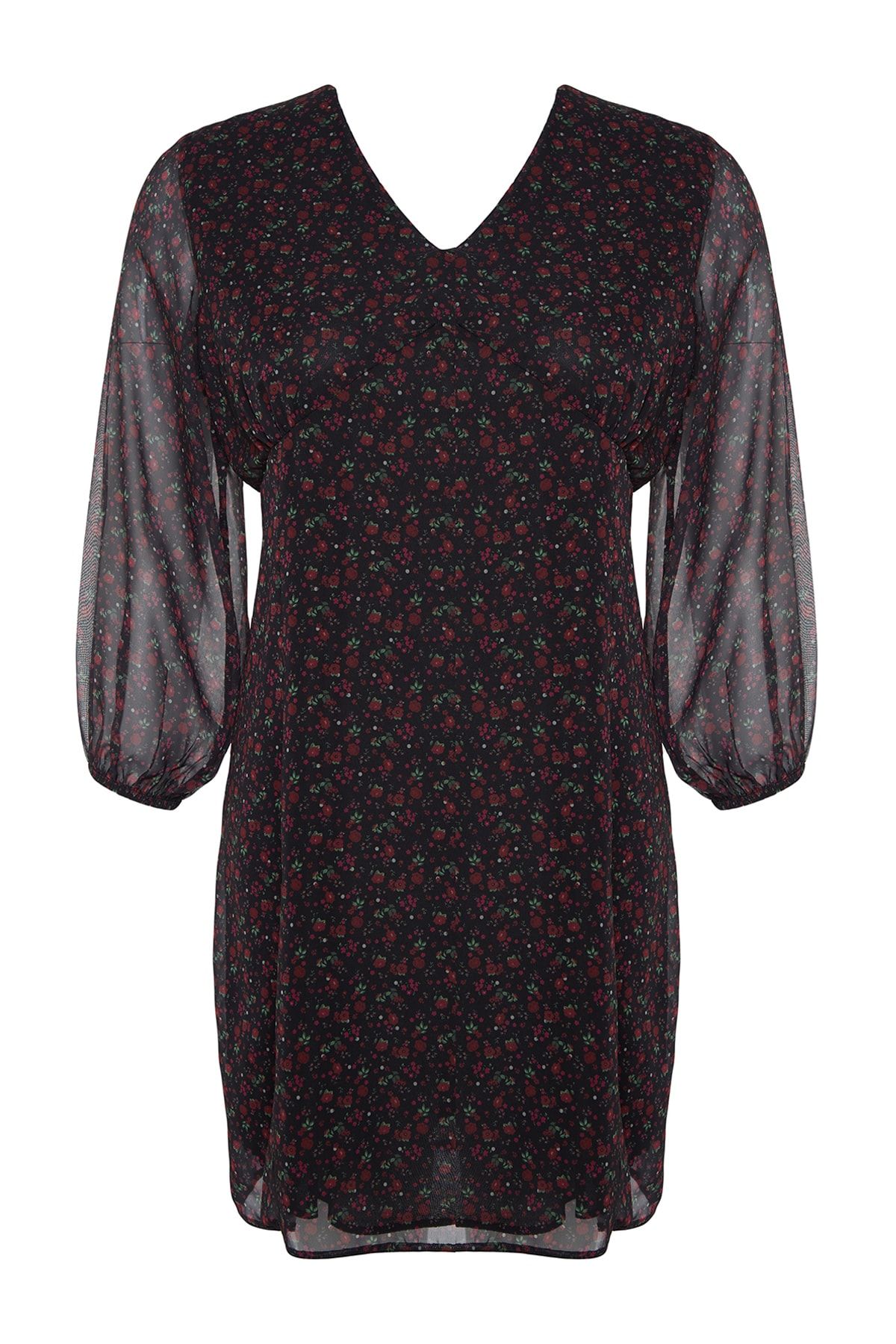 Trendyol Curve-Schwarzes Chiffonkleid mit Blumenmuster TBBSS22AH0200 6