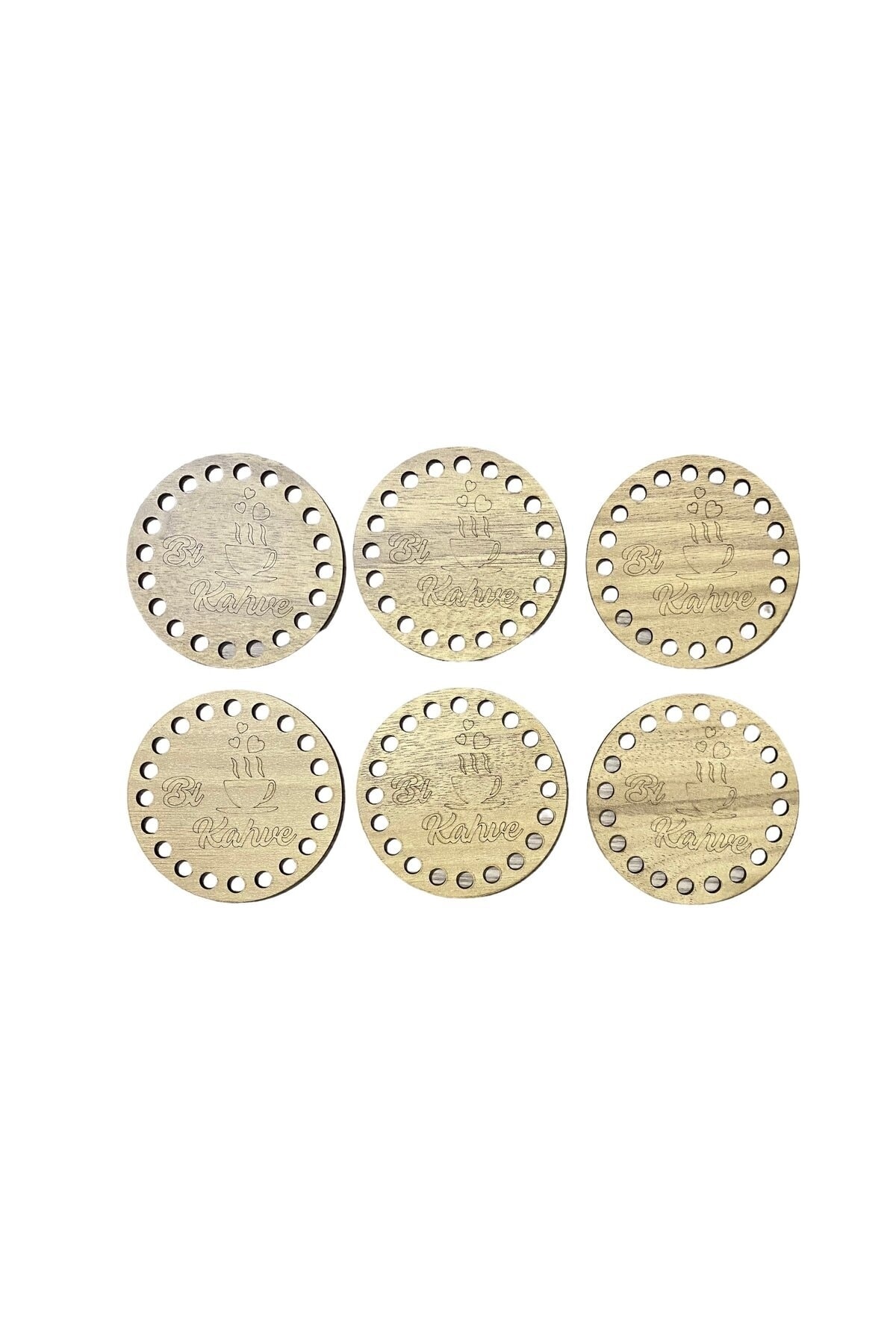 aladepo Ahşap Bardak Altlığı Açık Meşe Bi Kahve Yazılı (6 adet)