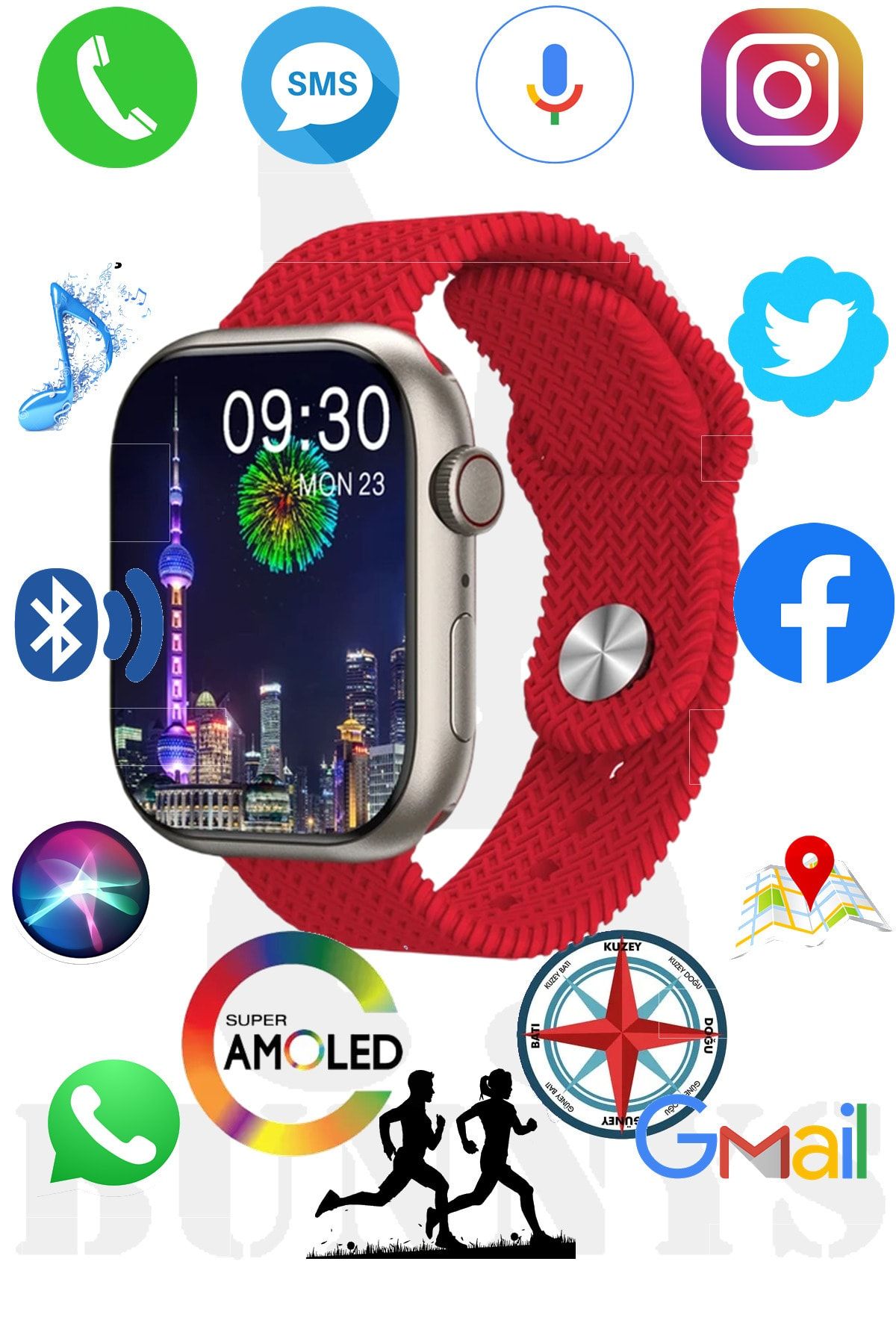 Samsung Galaxy Z Fold3 Uyumlu Akıllı Saat Konuşma Özellikli Watch 9 PRO 45MM AMOLED EKRAN