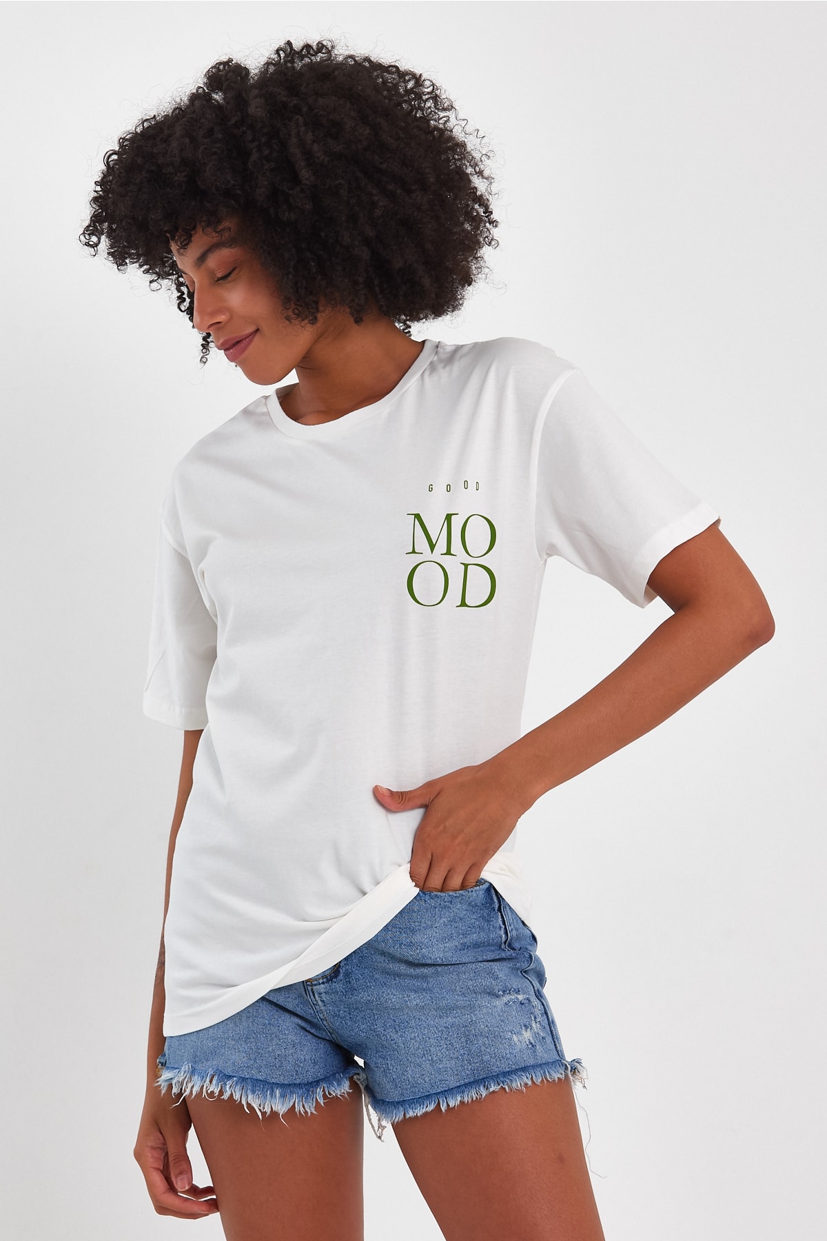 Mood Oversize Baskılı Basic T-shirt - Ekru