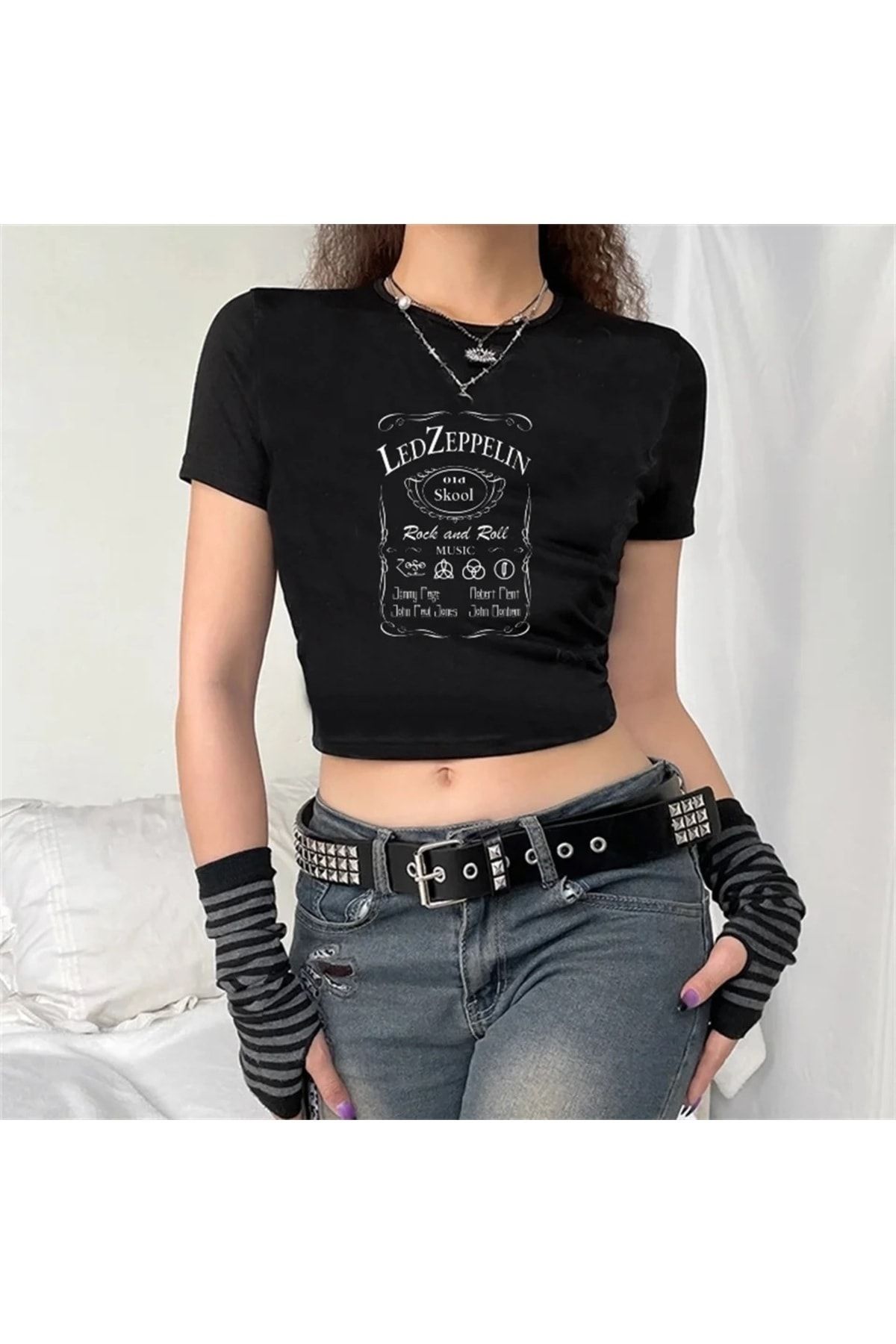Touz Rock Band Led Zeppelin Printed Black Crop für Adult Γυναίκα - XXS/XS