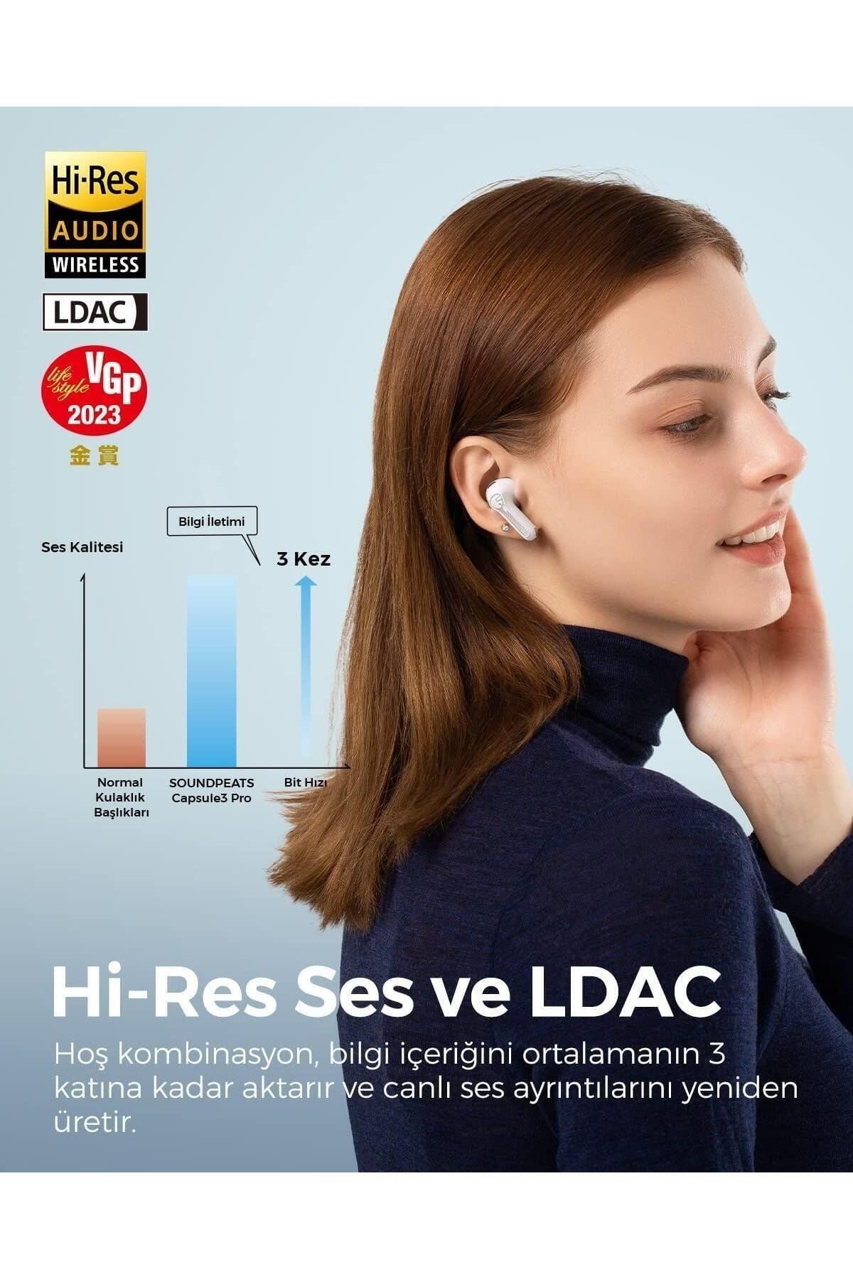 Capsule 3 Pro Hi-Res Ses Sertifikalı 3+3 Mikrofon ANC-ENC 5.3 Bluetooth Kulaklık - 3