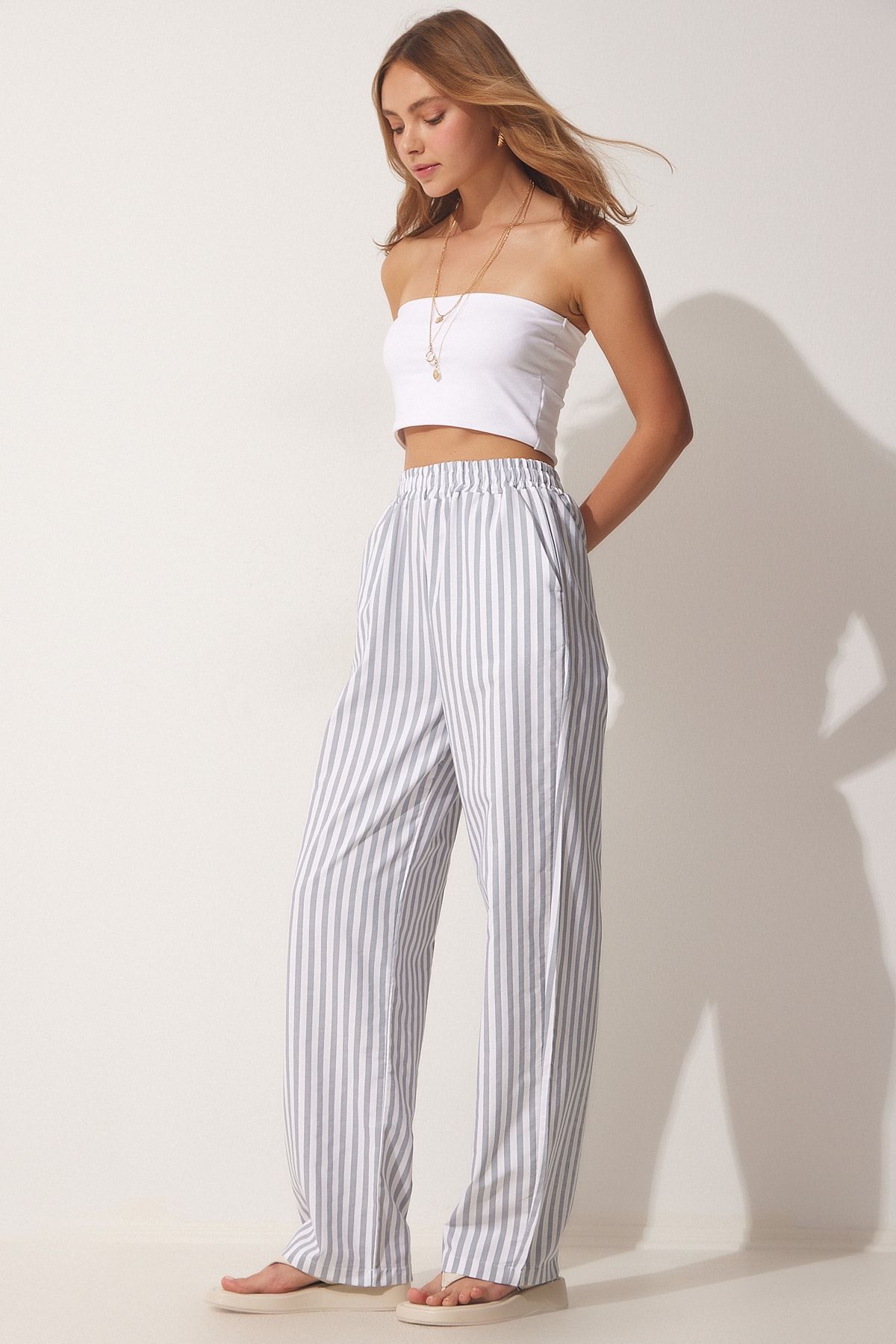Striped cotton palazzo pants top