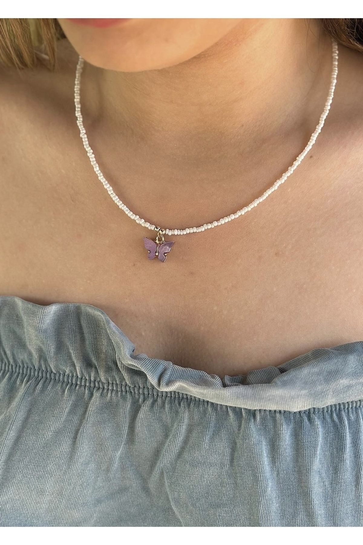 tak tarz m Lilac mother of pearl butterfly women s sand necklace