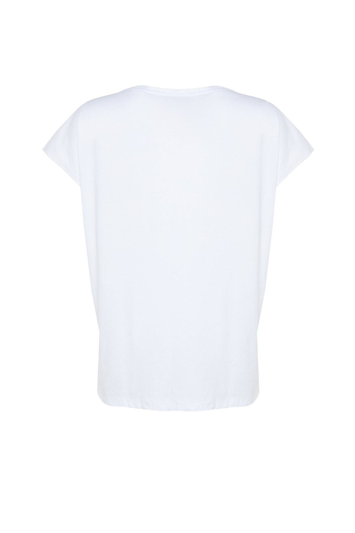 Trendyol Curve-T-shirt με λαιμόκοψη με λευκό σκίσιμο 100% βαμβάκι - TBBSS22BF0036 8