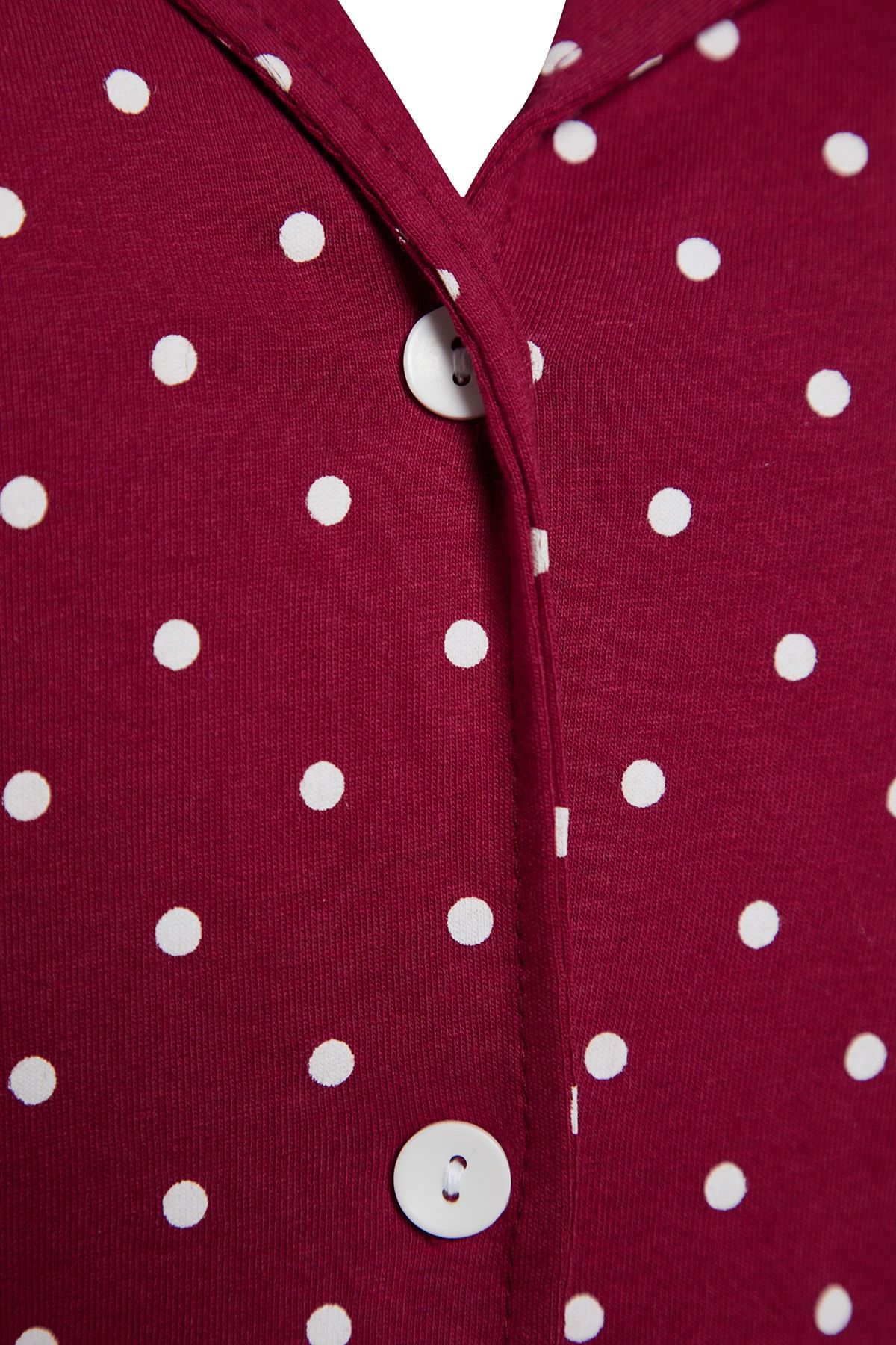Trendyol Curve-Burgundy Polka Dot Print Shirt Collar Knitted Pajamas Set Tbbss22Pt0710 7
