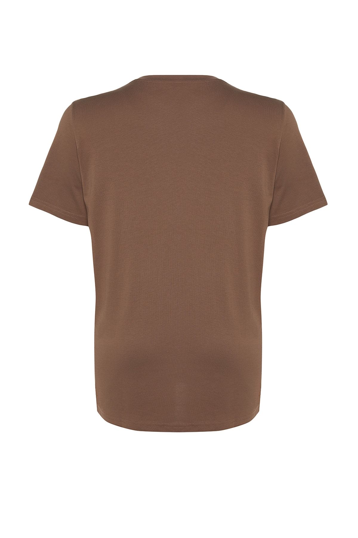 Trendyol Curve-Πλεκτό T-shirt σε καφέ στάμπα TBBSS22TS1659 8