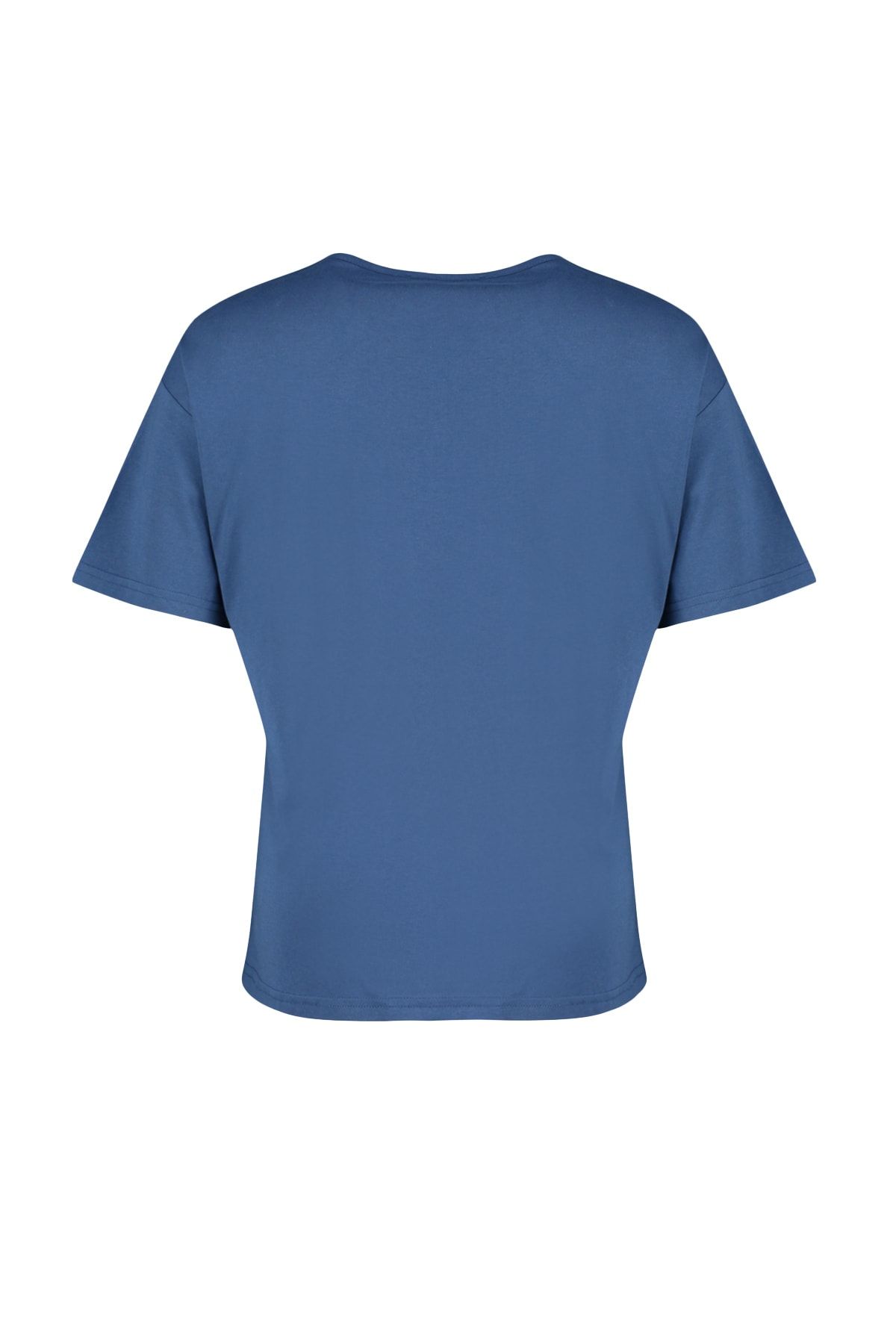 Trendyol Curve-Indigoblaues Strick-T-Shirt – 100 % Baumwolle, Kordelzugdetail TBBSS22TS2293 8