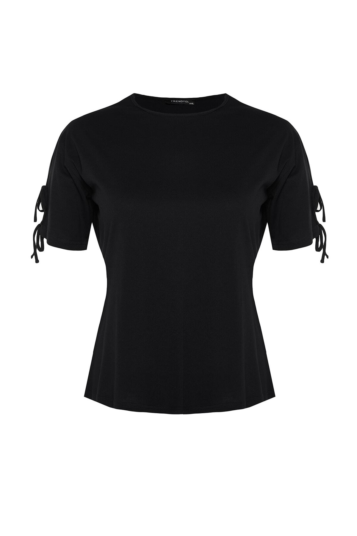 Trendyol Curve-Černé tričko ze 100% bavlny – detail rukávu, TBBSS22TS2291 6