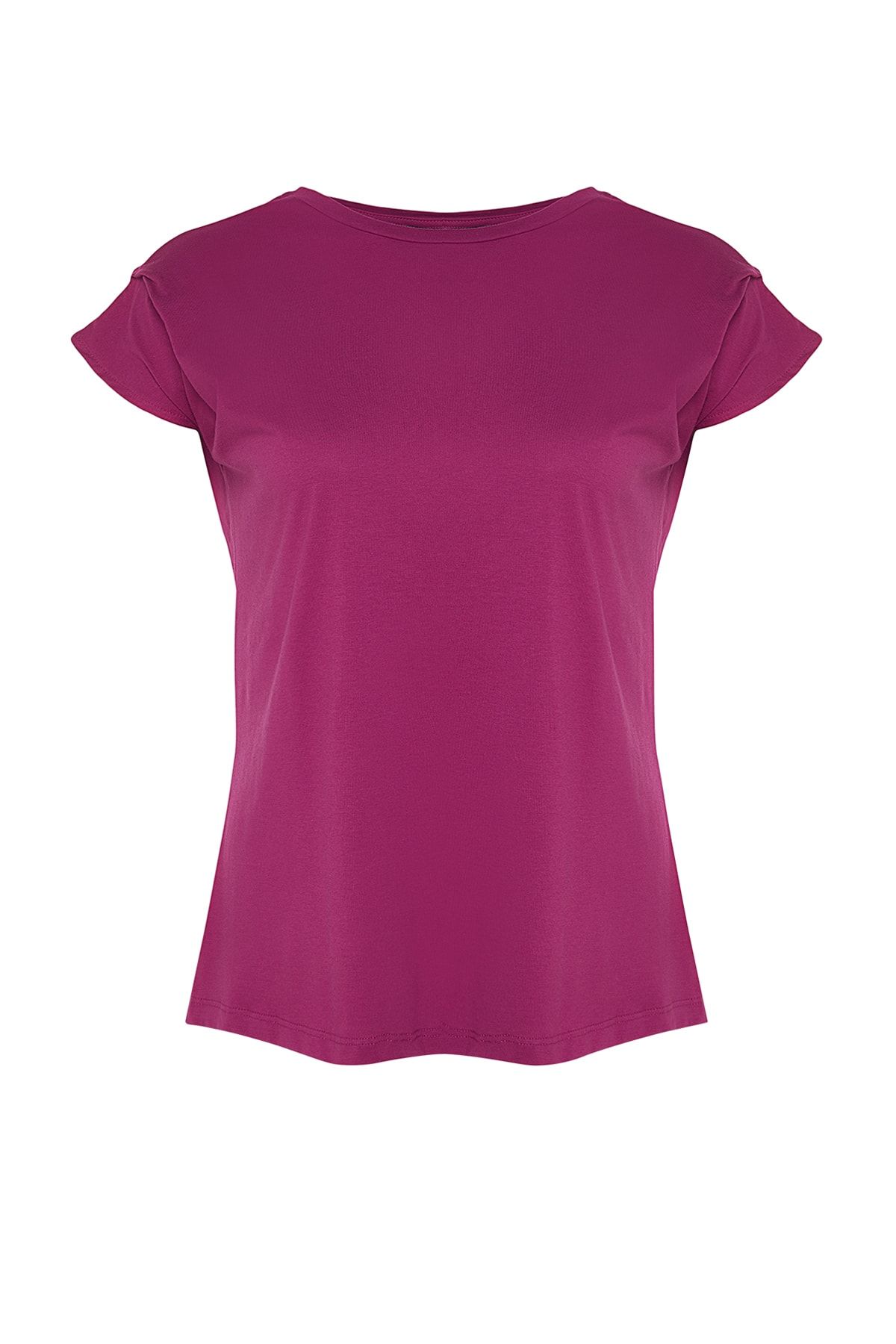 Trendyol Curve-Tricou violet cu gât crew - 100% bumbac cu detaliu mâneci TBBSS22BF0023 6
