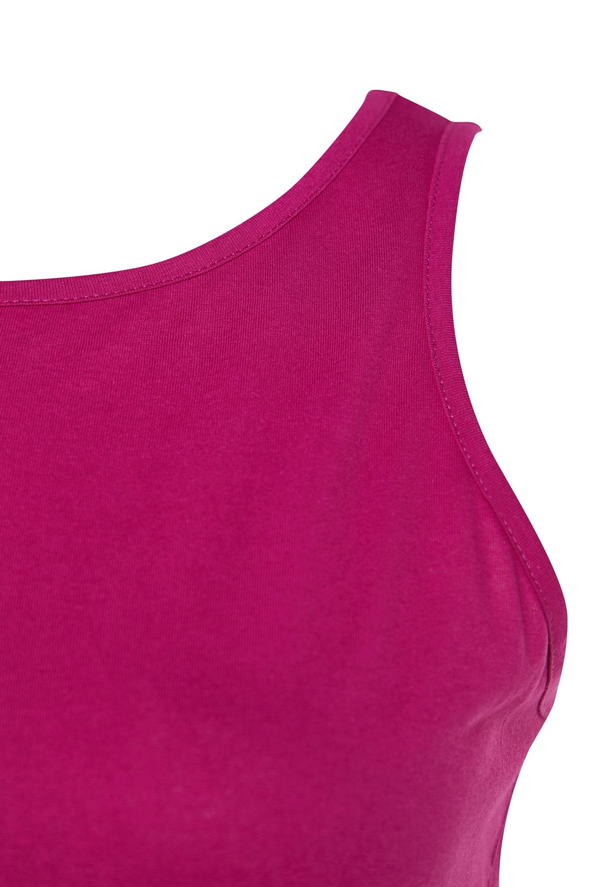 Trendyol Curve-Fuchsia Shift - 100% Cotton Maxi Dress, Crew Neck and Slit Detail TBBSS22AH0162 7