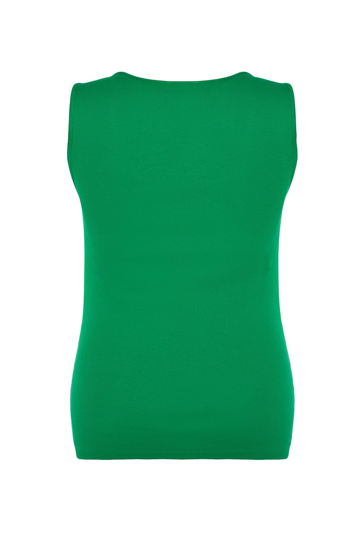 Trendyol Curve-Grünes Basic-Unterhemd mit geripptem, quadratischem Kragen, gestrickt, Übergröße, TBBSS22AL0011 8
