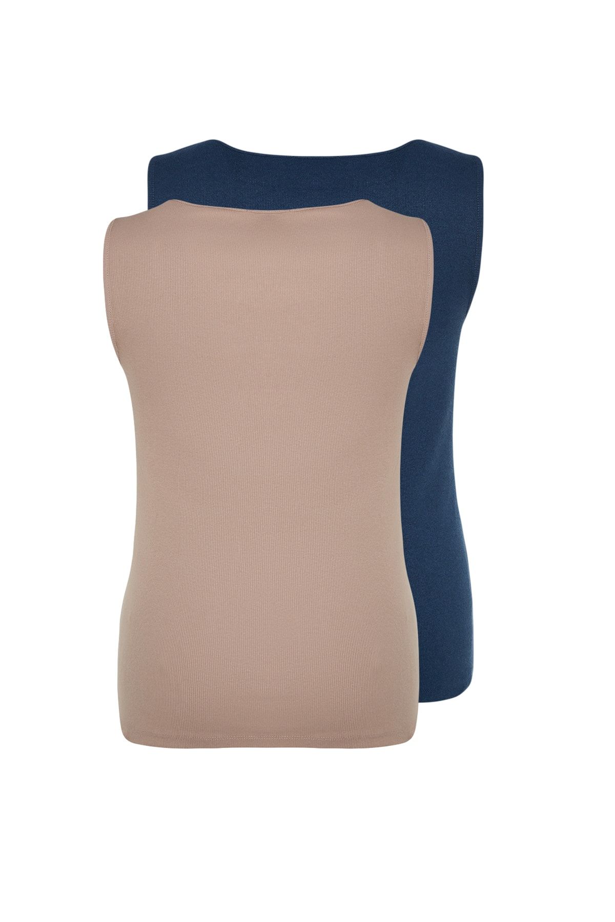Trendyol Curve-Gerippte Nerz-Indigo-Unterhemden mit quadratischem Ausschnitt – große Größe, 2er-Pack TBBSS22AL0024 9