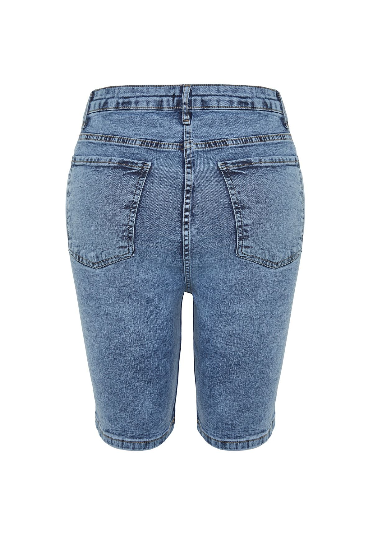 Trendyol Curve-Tmavě modré elastické úzké šortky s vysokým pasem - Bermudy TBBSS22AP0004 10