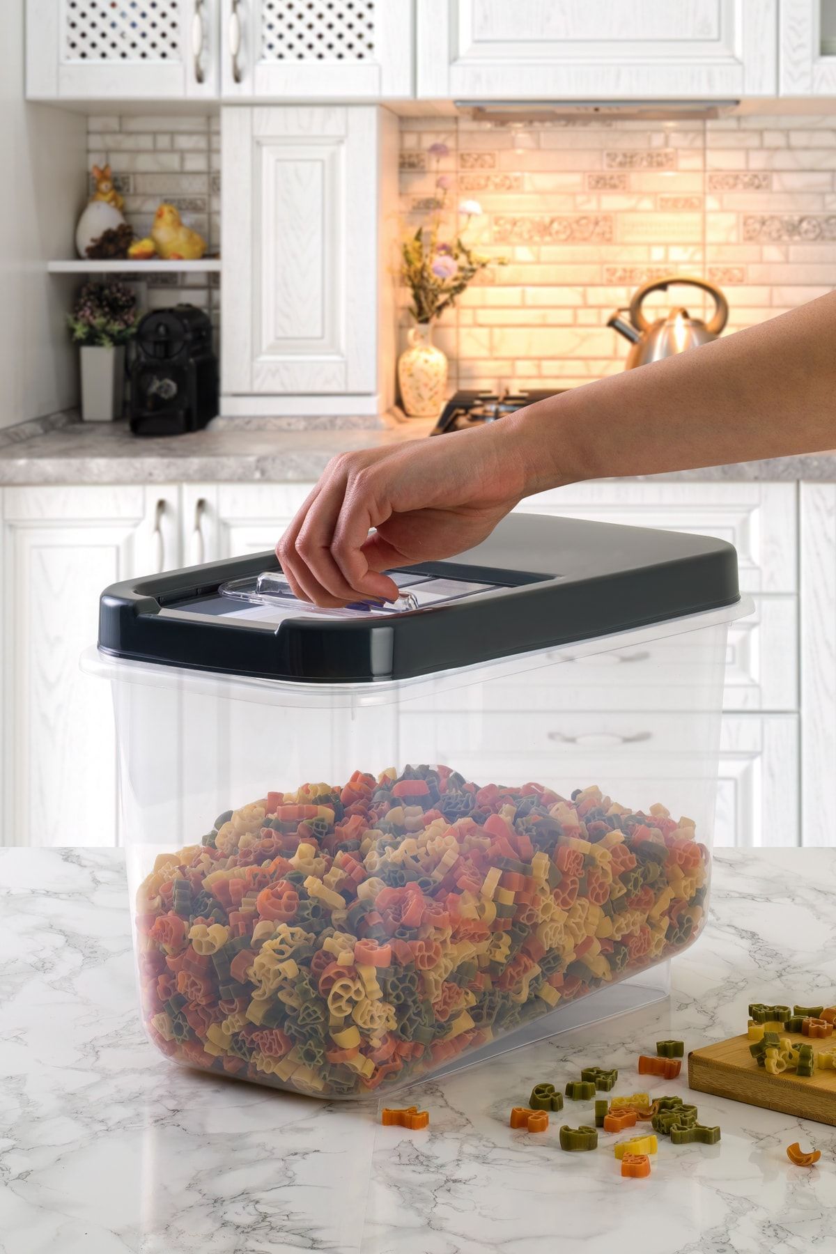 Ecolux-Multibox 7.5 Lt Multi-Purpose Food Container with Easy Sliding Lid, Pulses Vs. Storage Container 3 Pieces - ANTHRACITE 3