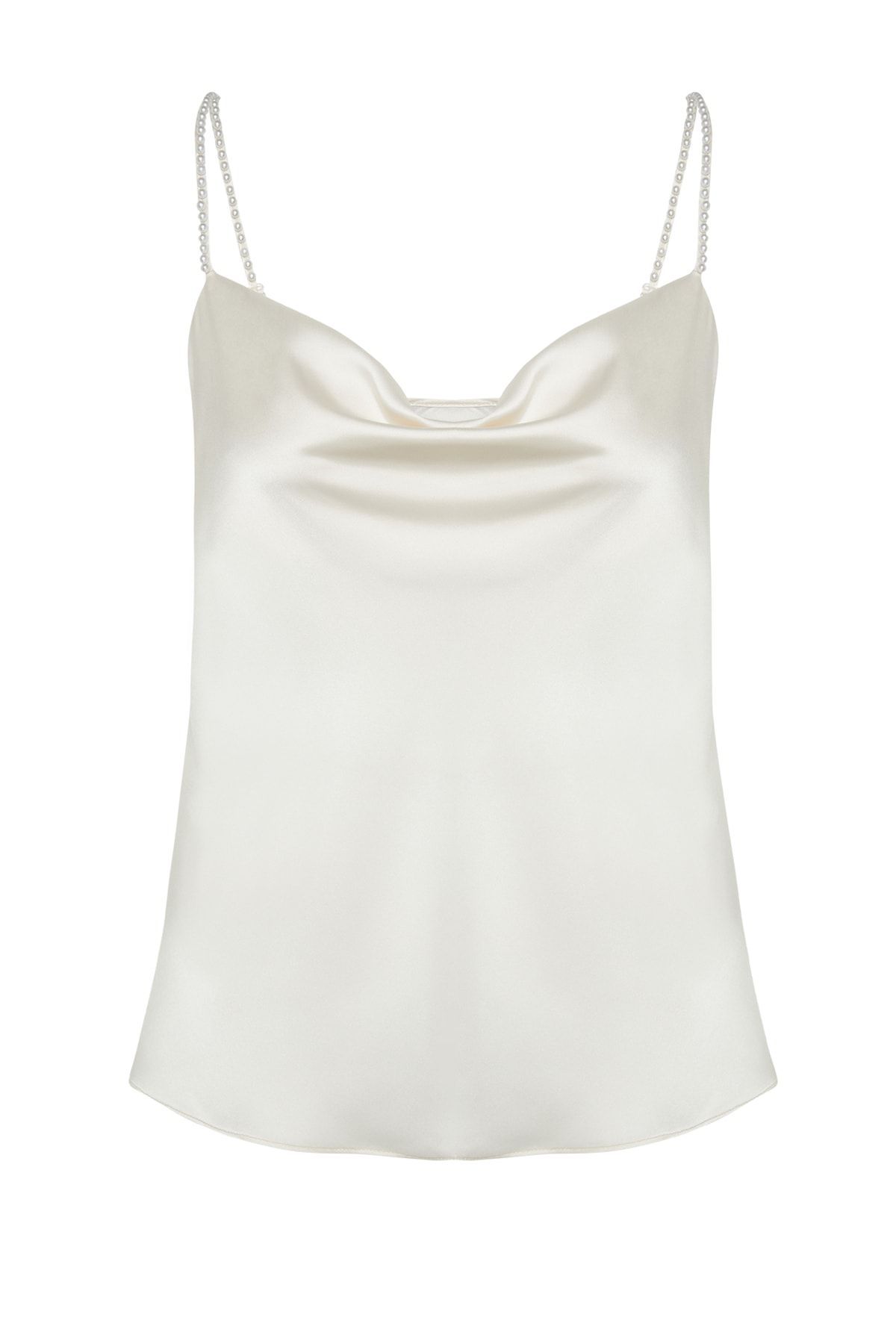 Trendyol Curve-Ecru Plunging Neck Plain Basic Satin Woven Blouse 14