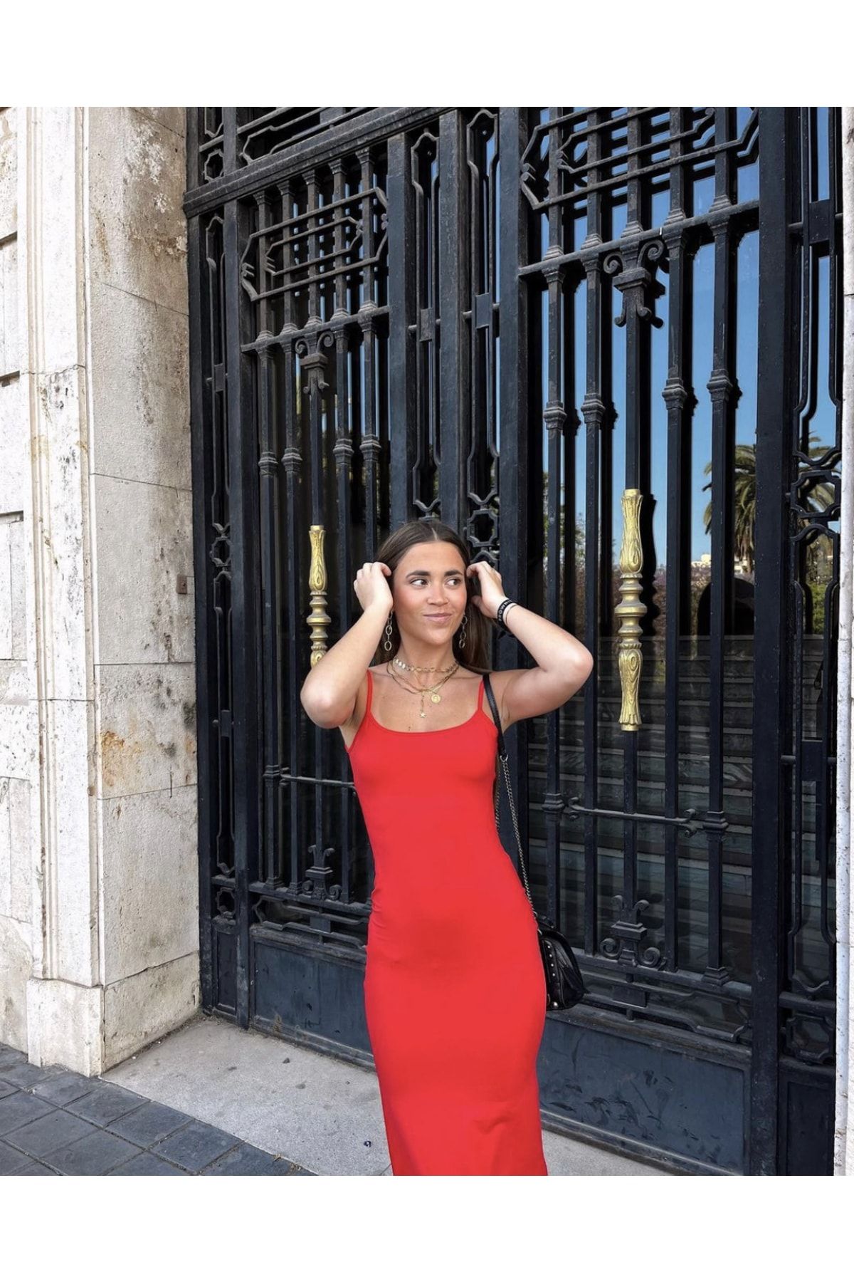 Laluvia Red Long Strap Stretch Dress Trendyol
