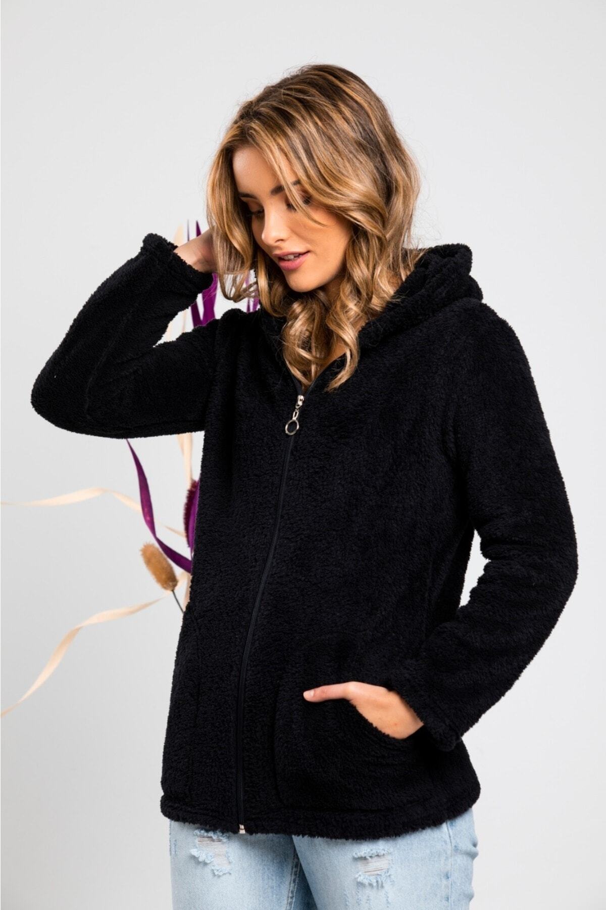 MODA VUSLAT  Siyah Fermuarlı Polar Hırka - Görsel 3