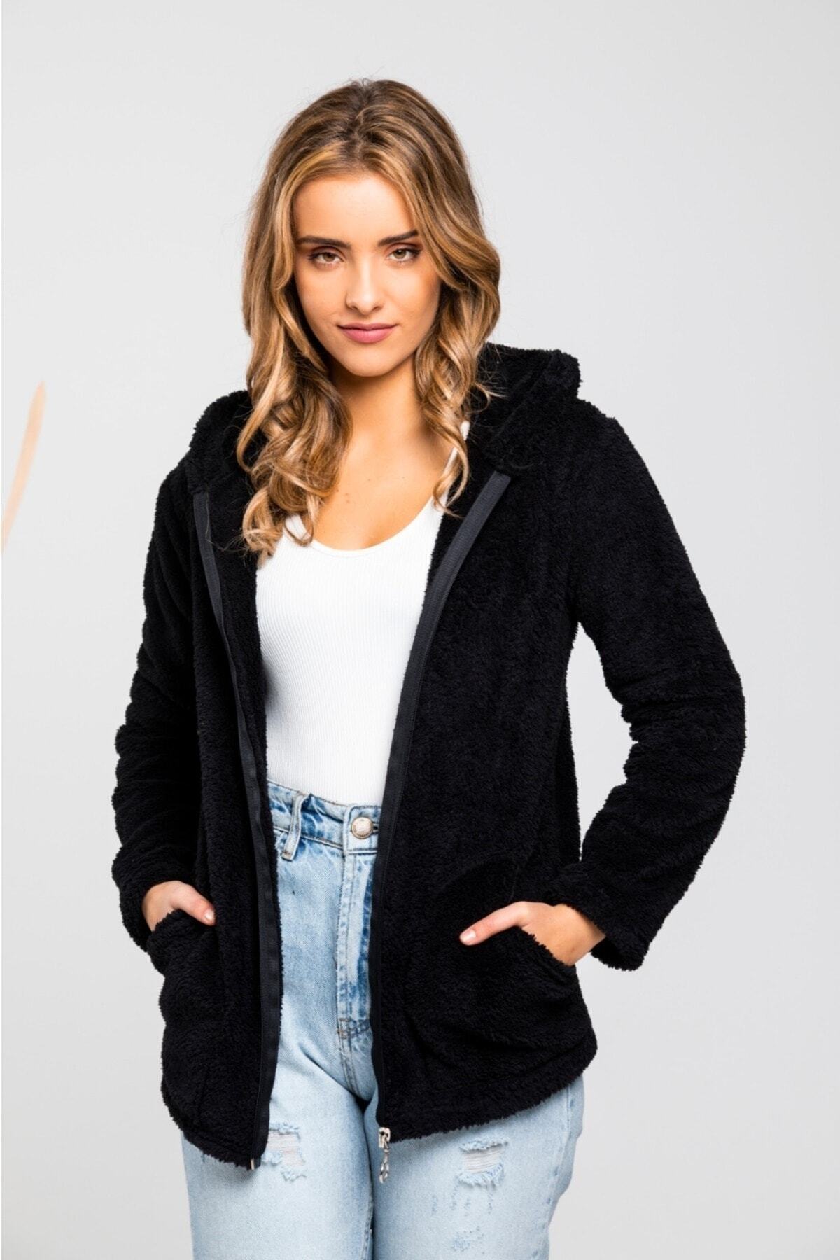 MODA VUSLAT  Siyah Fermuarlı Polar Hırka - Görsel 5