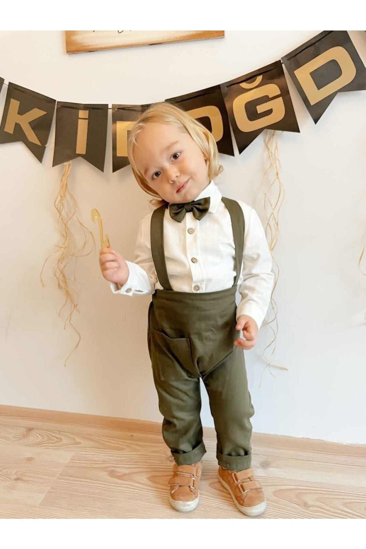Poplinkids Haki Renk Klasik Salopet Takım  157