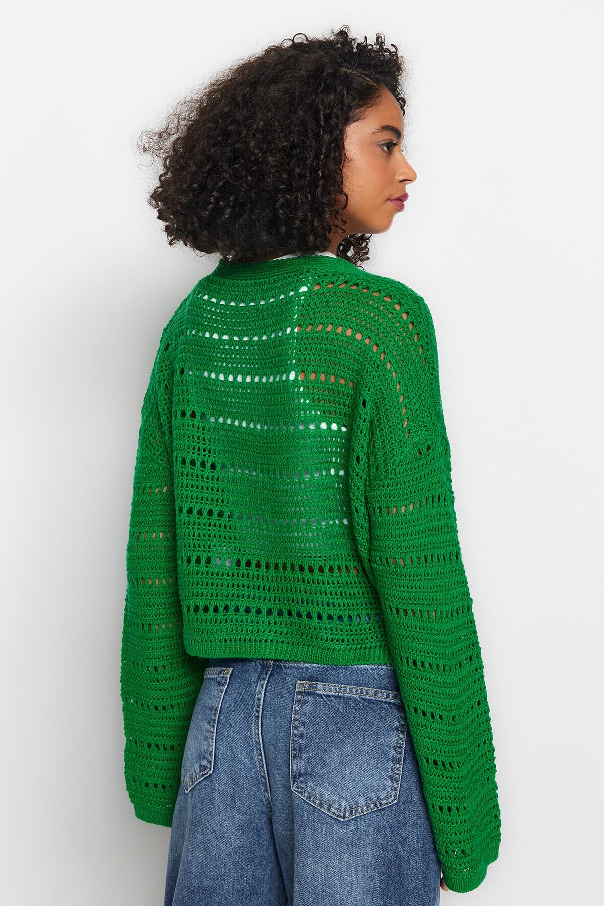 Trendyol Collection-Smaragdgrüne Strickjacke mit Lochmuster TWOAW23HI00203 5