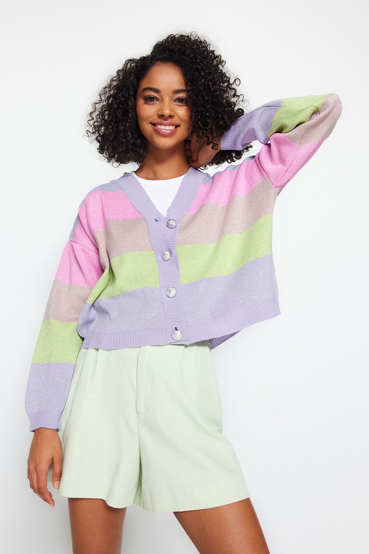 Purple striped cardigan new arrivals