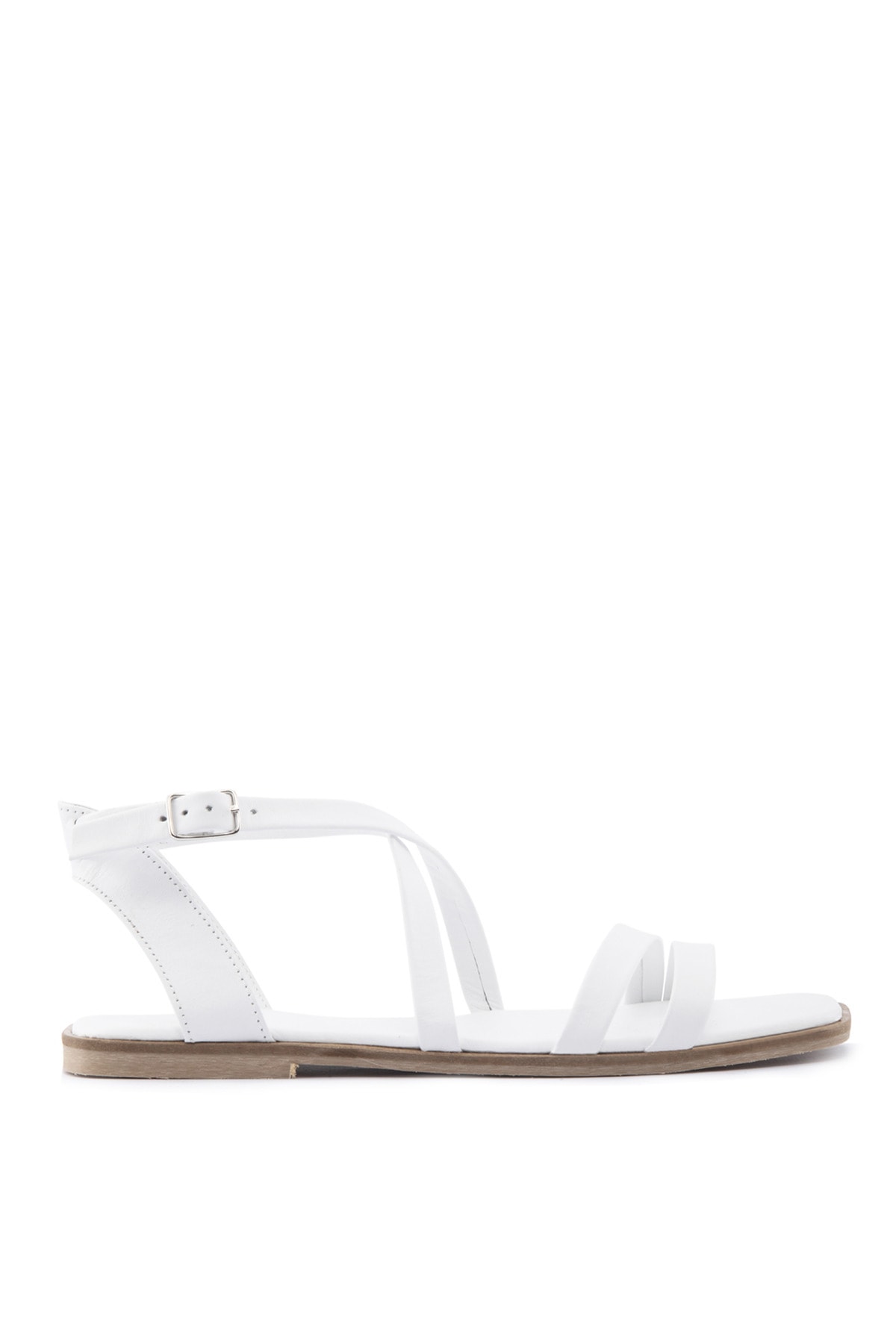 Genuine Leather Flat Sandals White - Dalyan