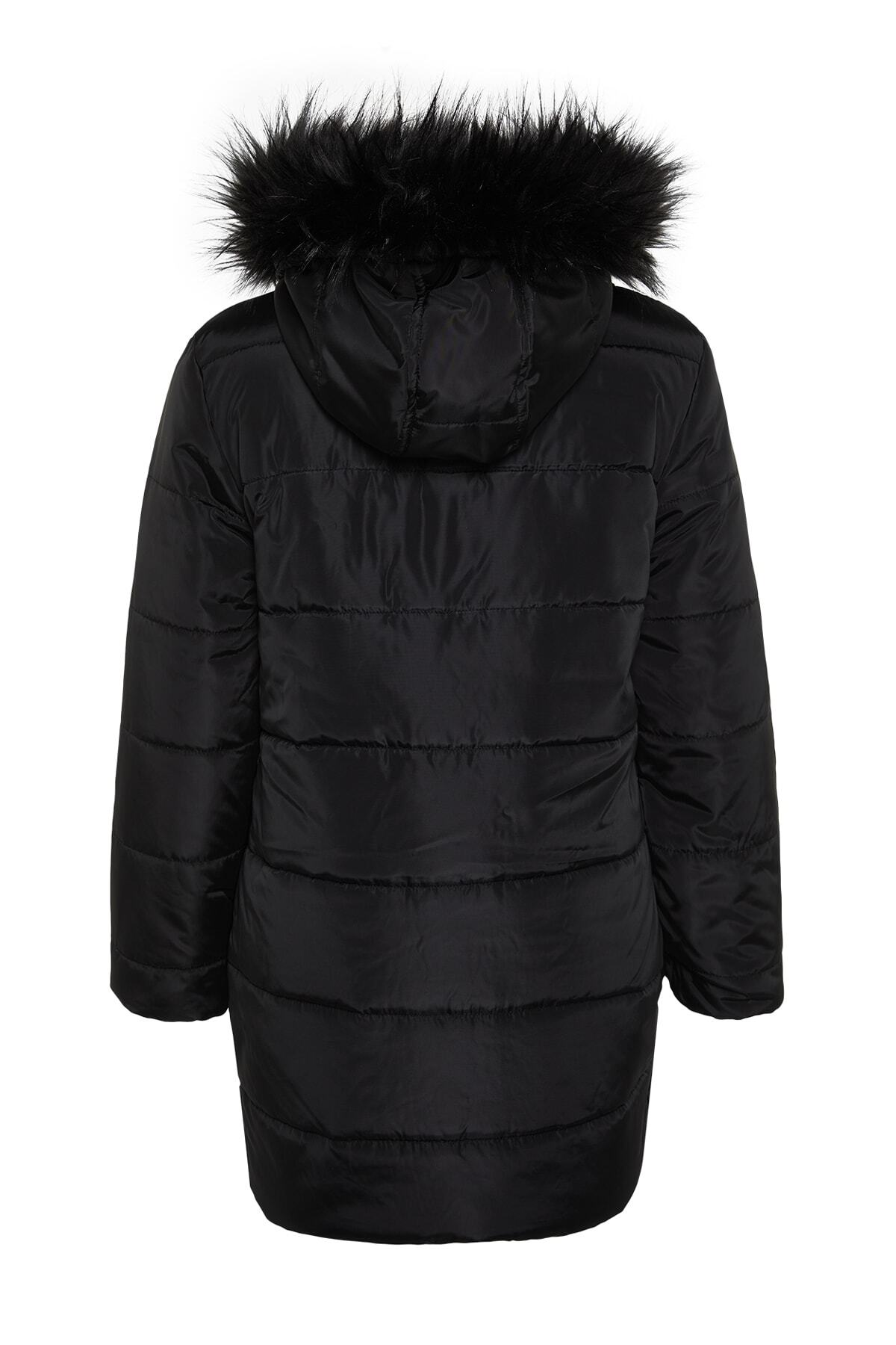 Trendyol Collection-Schwarzer, wasserdichter Parka mit Pelzkapuze, gesteppte Pufferjacke TWOAW24MO00075 5