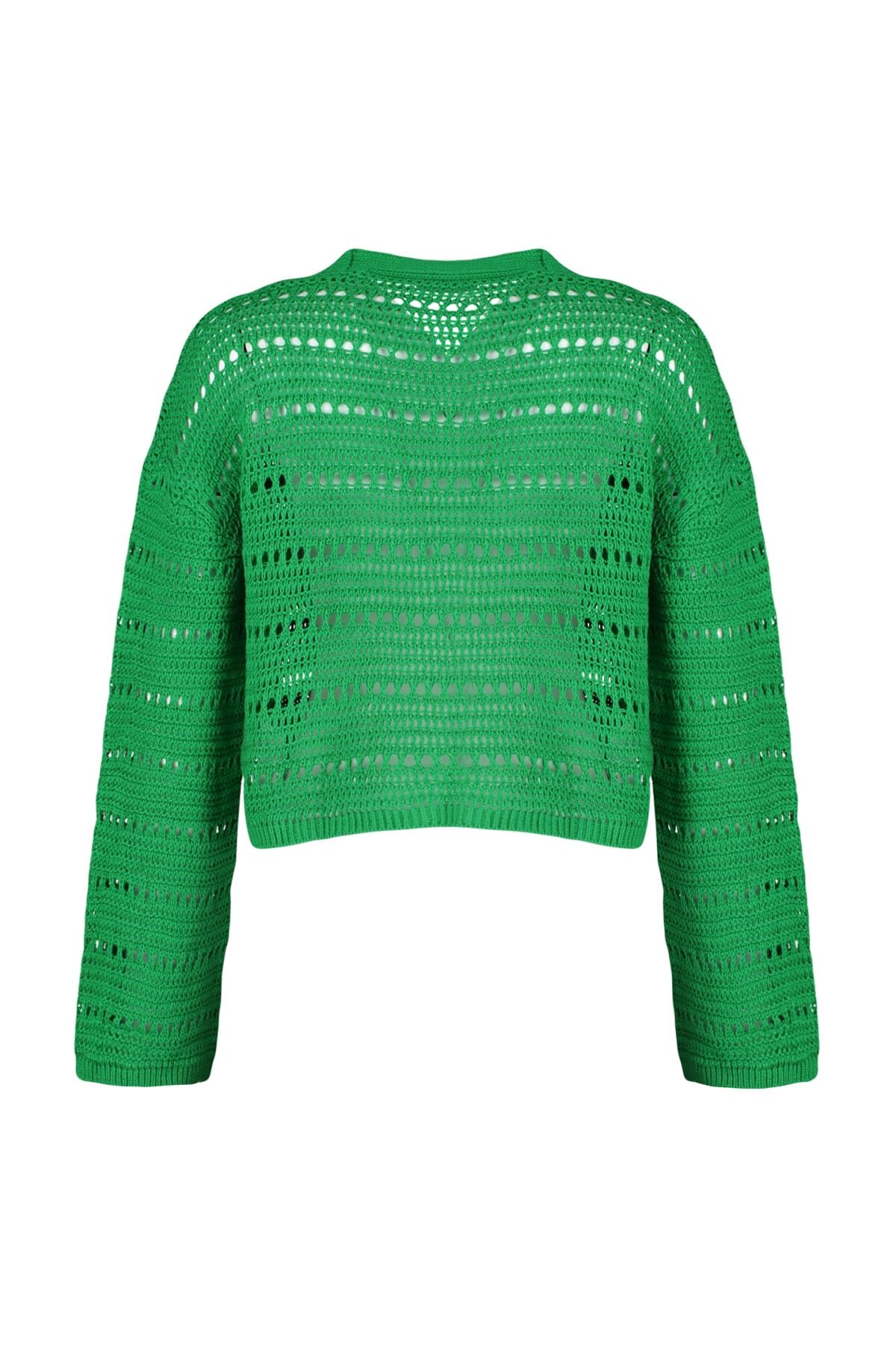 Trendyol Collection-Smaragdgrüne Strickjacke mit Lochmuster TWOAW23HI00203 6