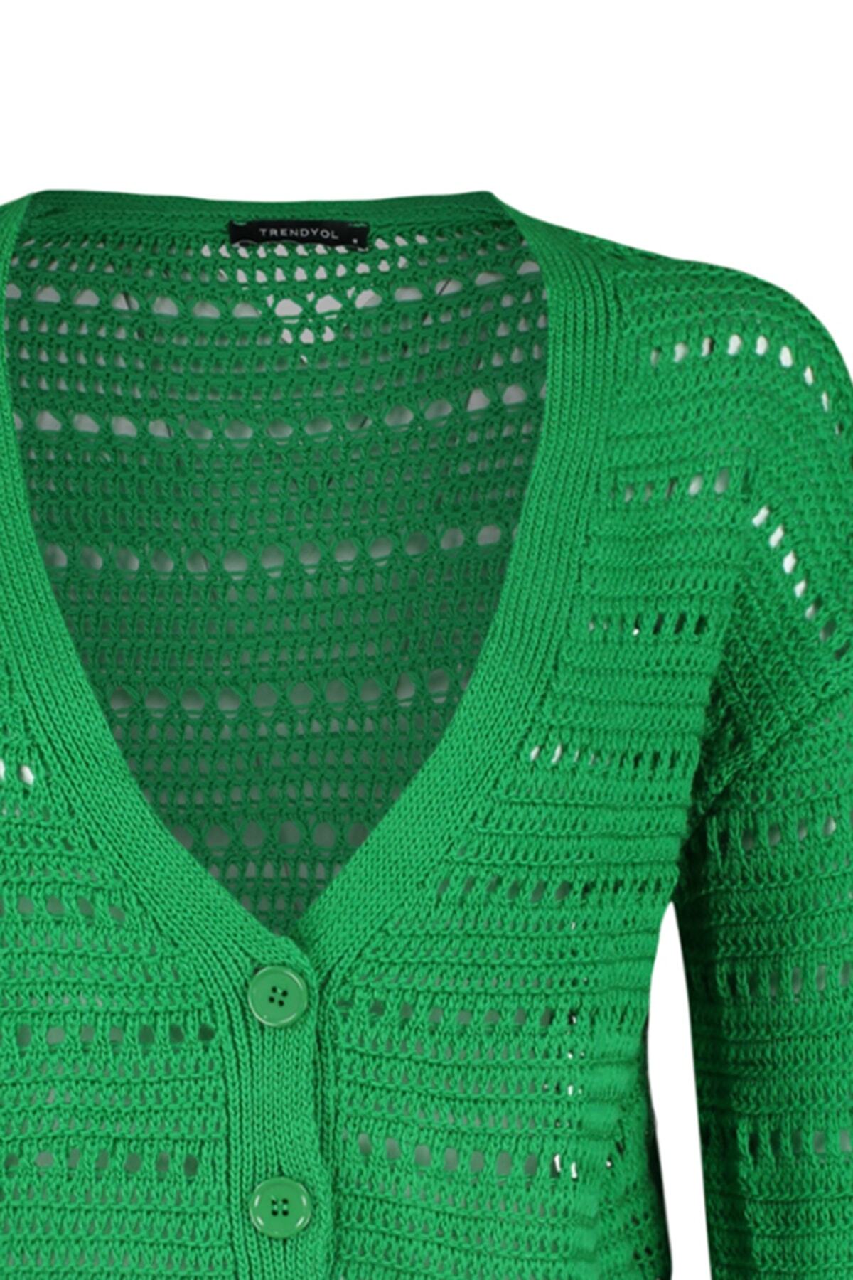 Trendyol Collection-Smaragdgrüne Strickjacke mit Lochmuster TWOAW23HI00203 8