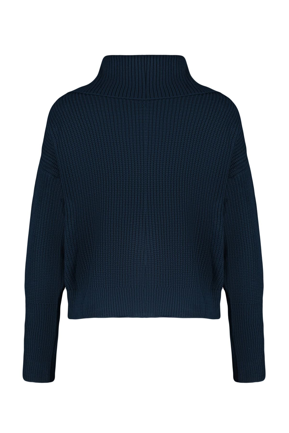 Trendyol Collection-Marineblauer Strick-Cardigan mit weitem Schnitt und Umlegekragen und Reißverschluss TWOAW24HI00072 8