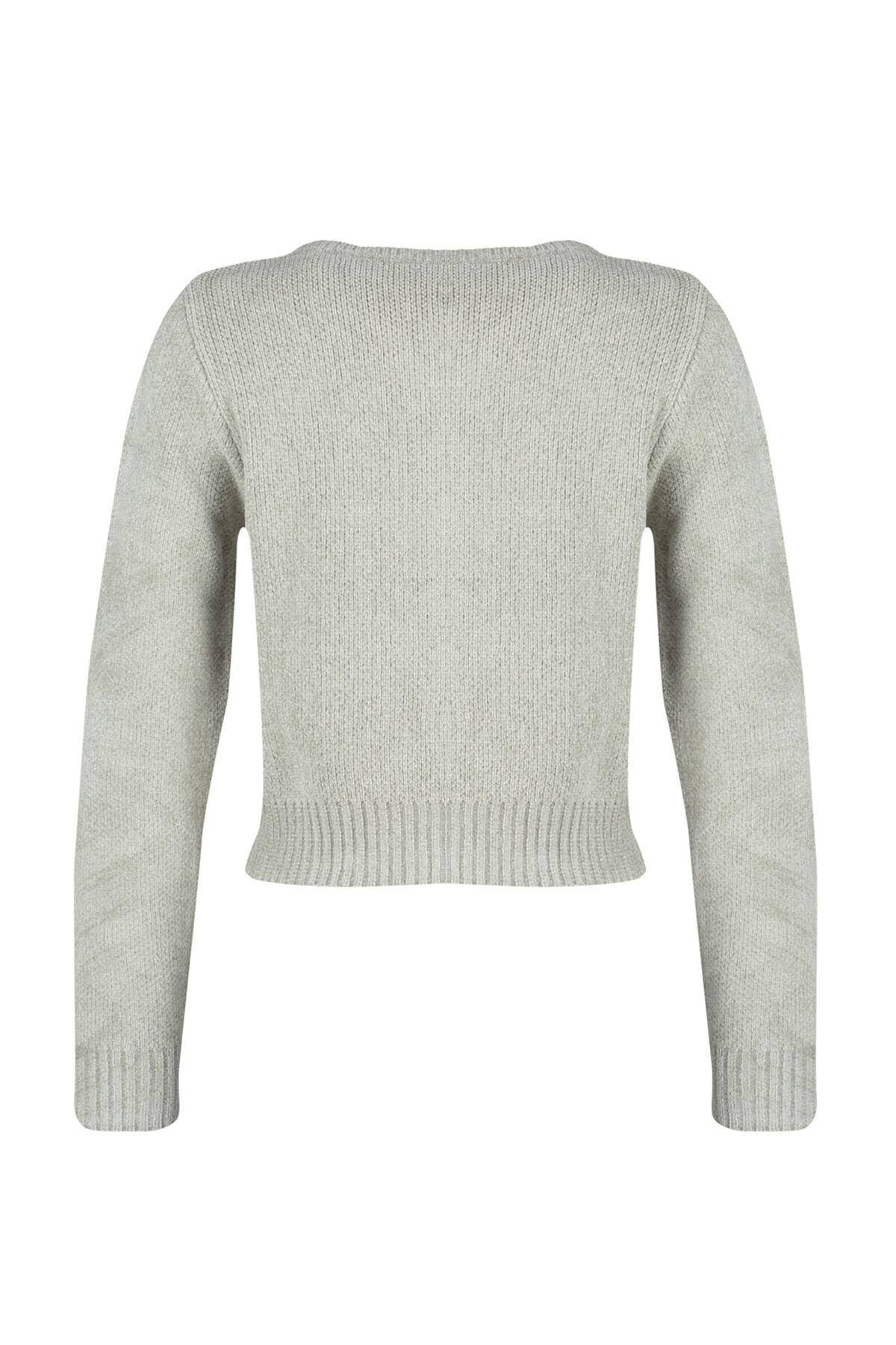 Trendyolmilla  Gri Crop Premium İplik/Özel İplik Cep Detaylı Triko Hırka TWOAW24HI00051 - Görsel 8