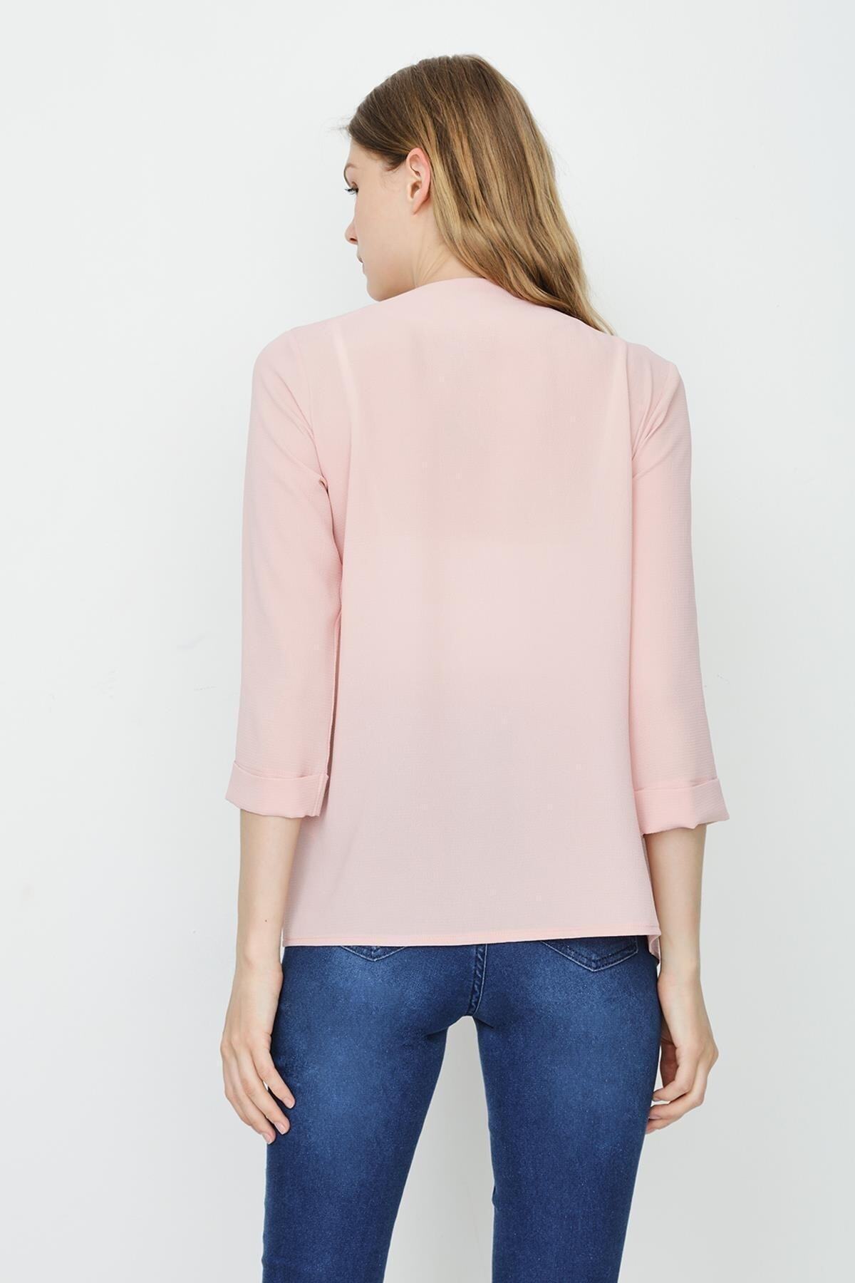 Select Moda-Women's Pink Asymmetric Cut Thin Jacket 5