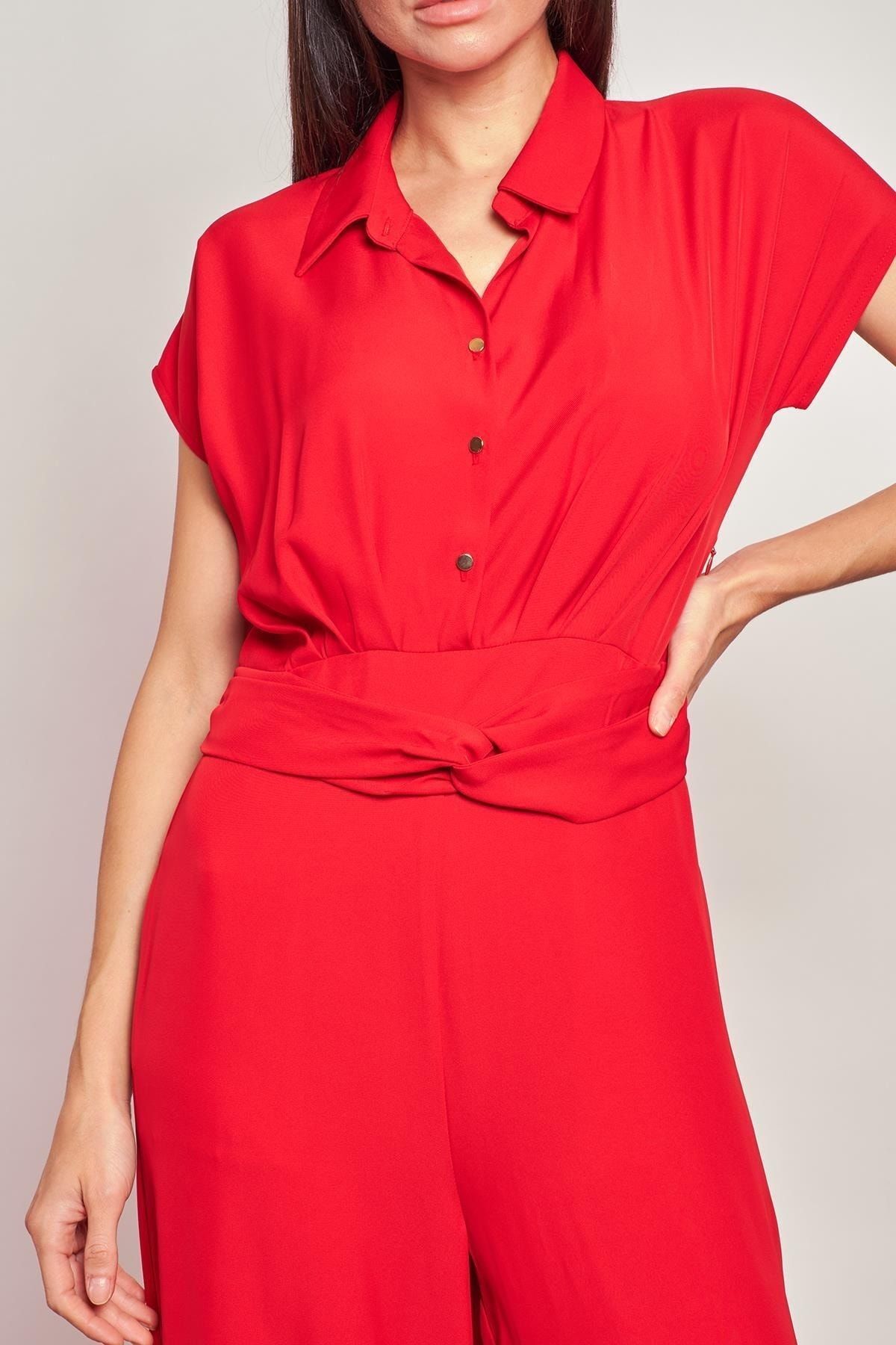 Red jumpsuit short sleeve hot sale