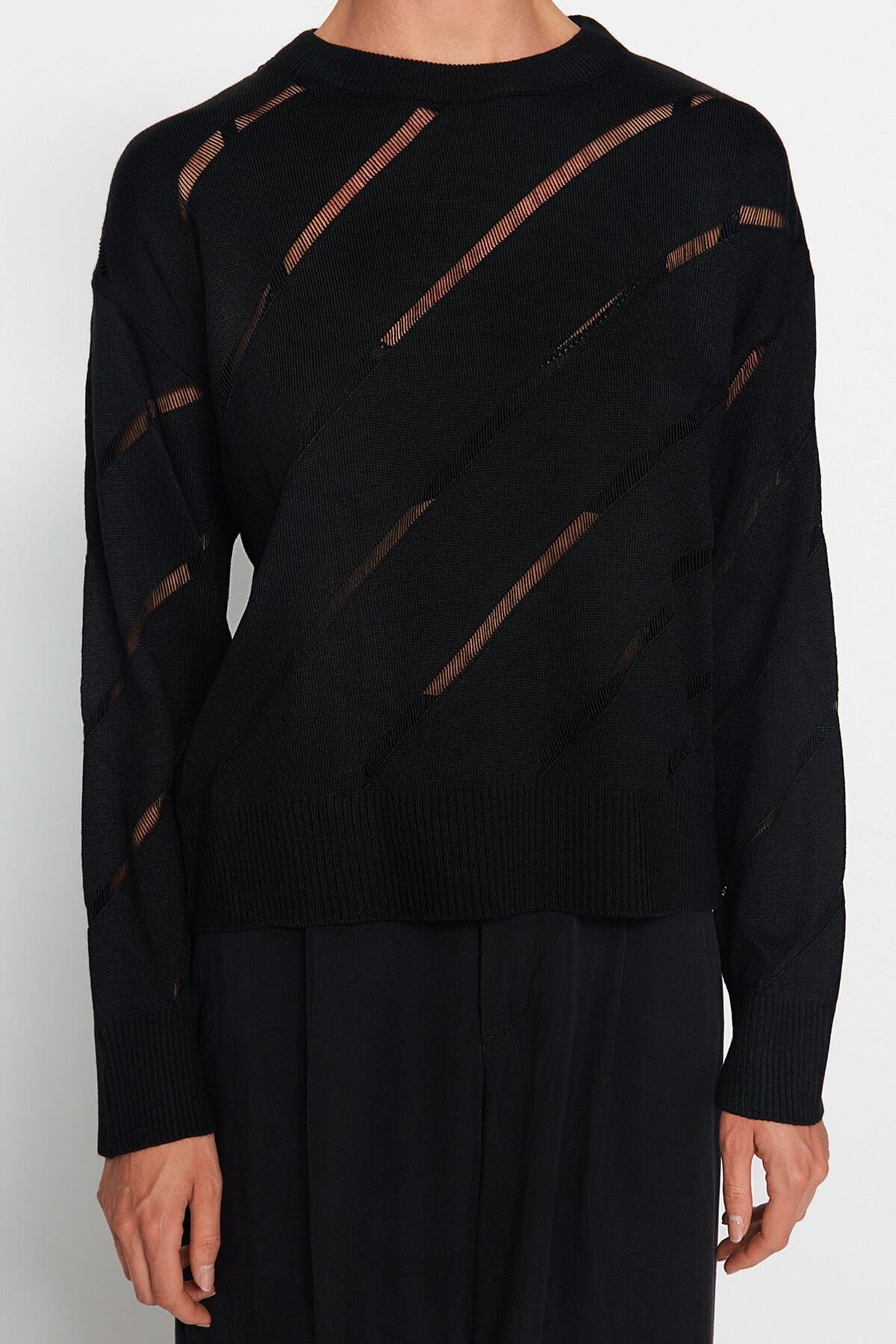 Trendyol Collection-Schwarzer Strickpullover mit Lochmuster TWOAW24KZ00157 3