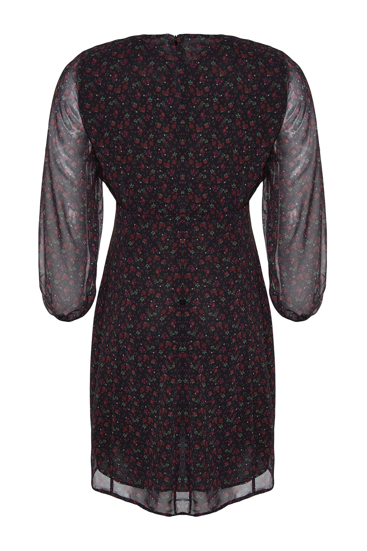 Trendyol Curve-Schwarzes Chiffonkleid mit Blumenmuster TBBSS22AH0200 8