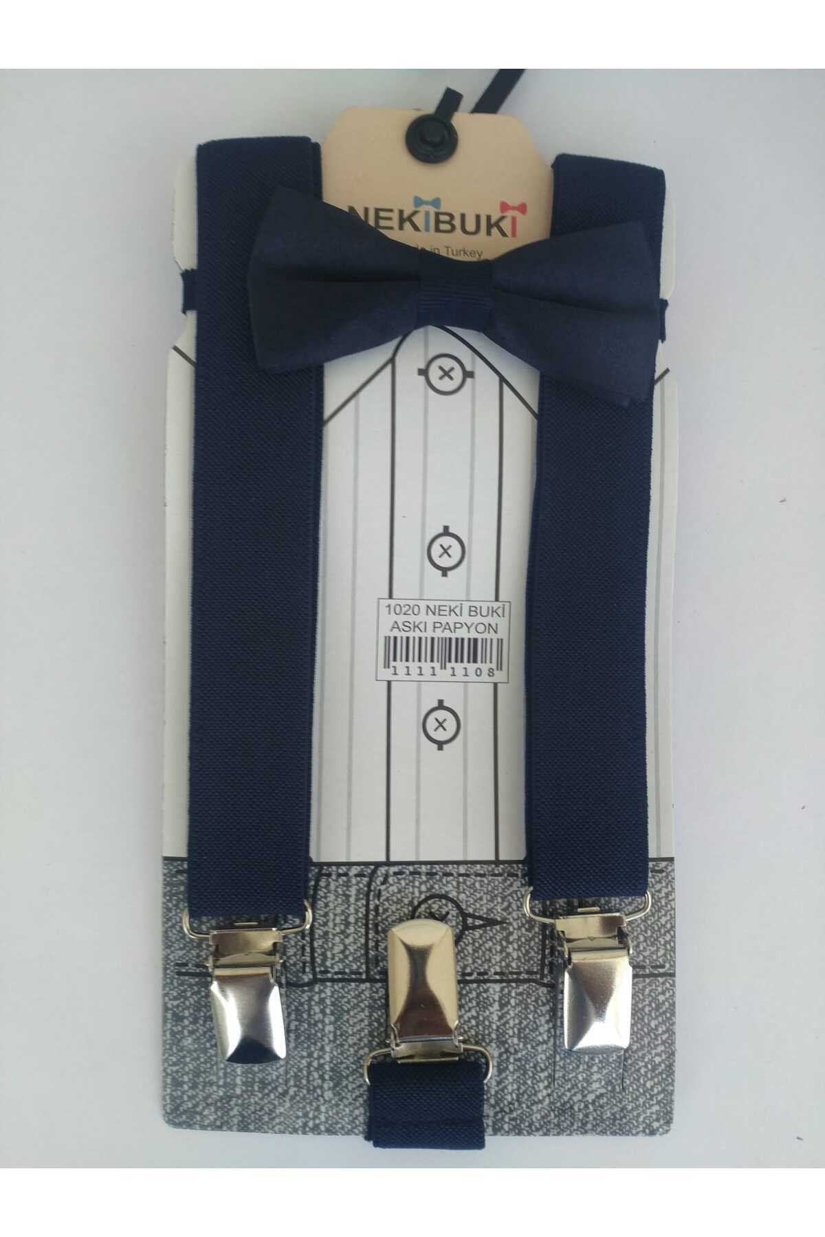 Adjustable 1-9 Years Navy Blue Children's Trouser Strap and Bow Tie Set