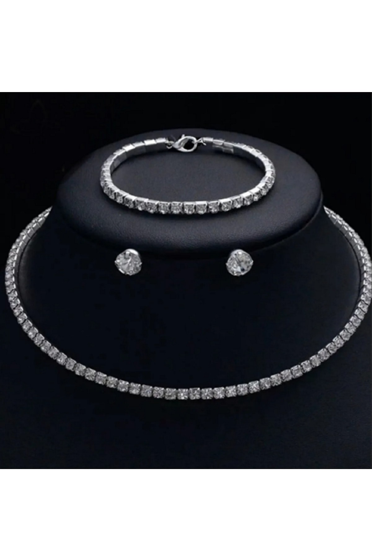 UBUH SHOP Su Yolu Kolye + Bileklik + Küpe Kadın Zirkon Taşlı Paslanmaz Çelik Takı Seti