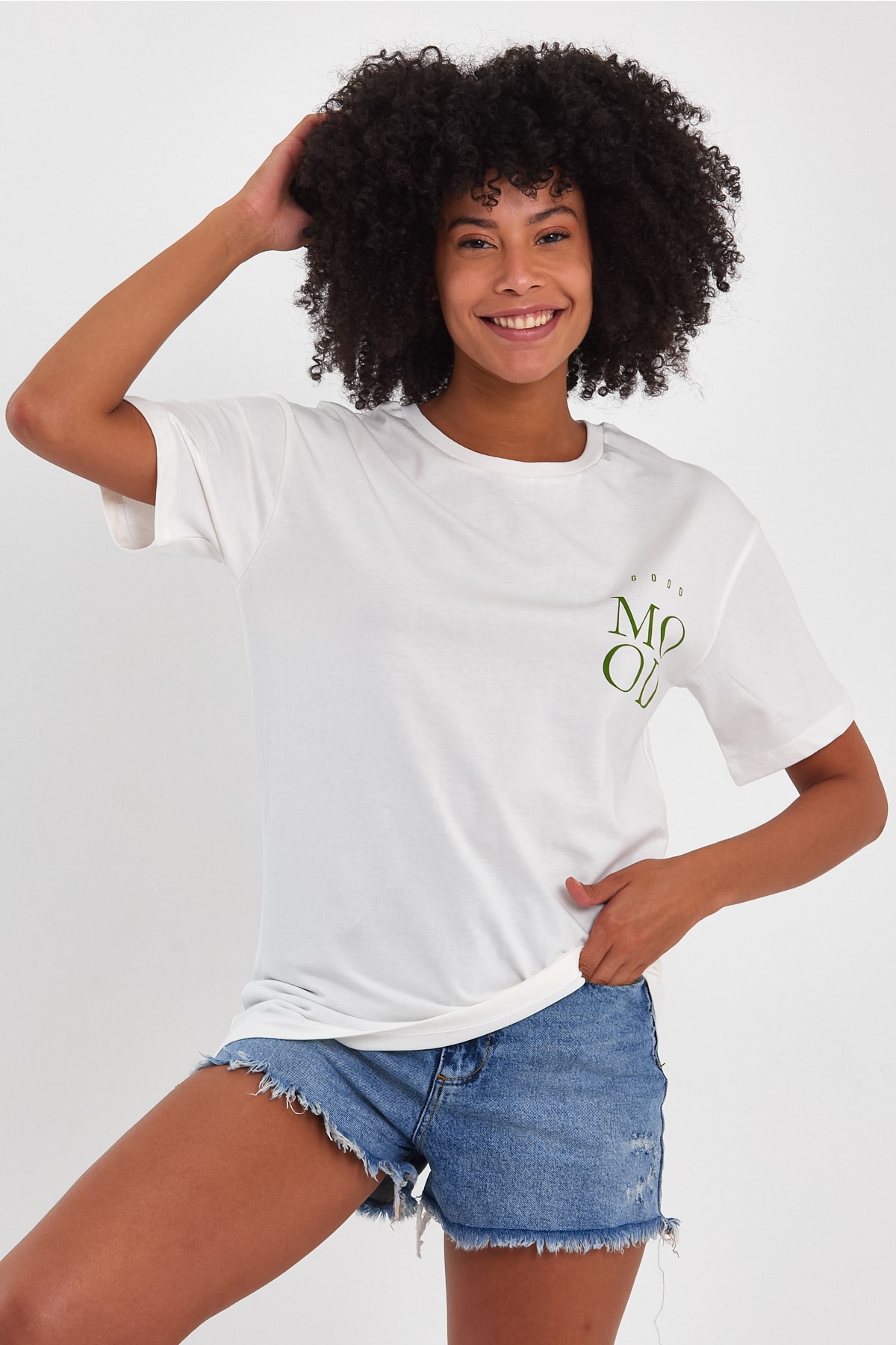 Mood Oversize Baskılı Basic T-shirt - Ekru