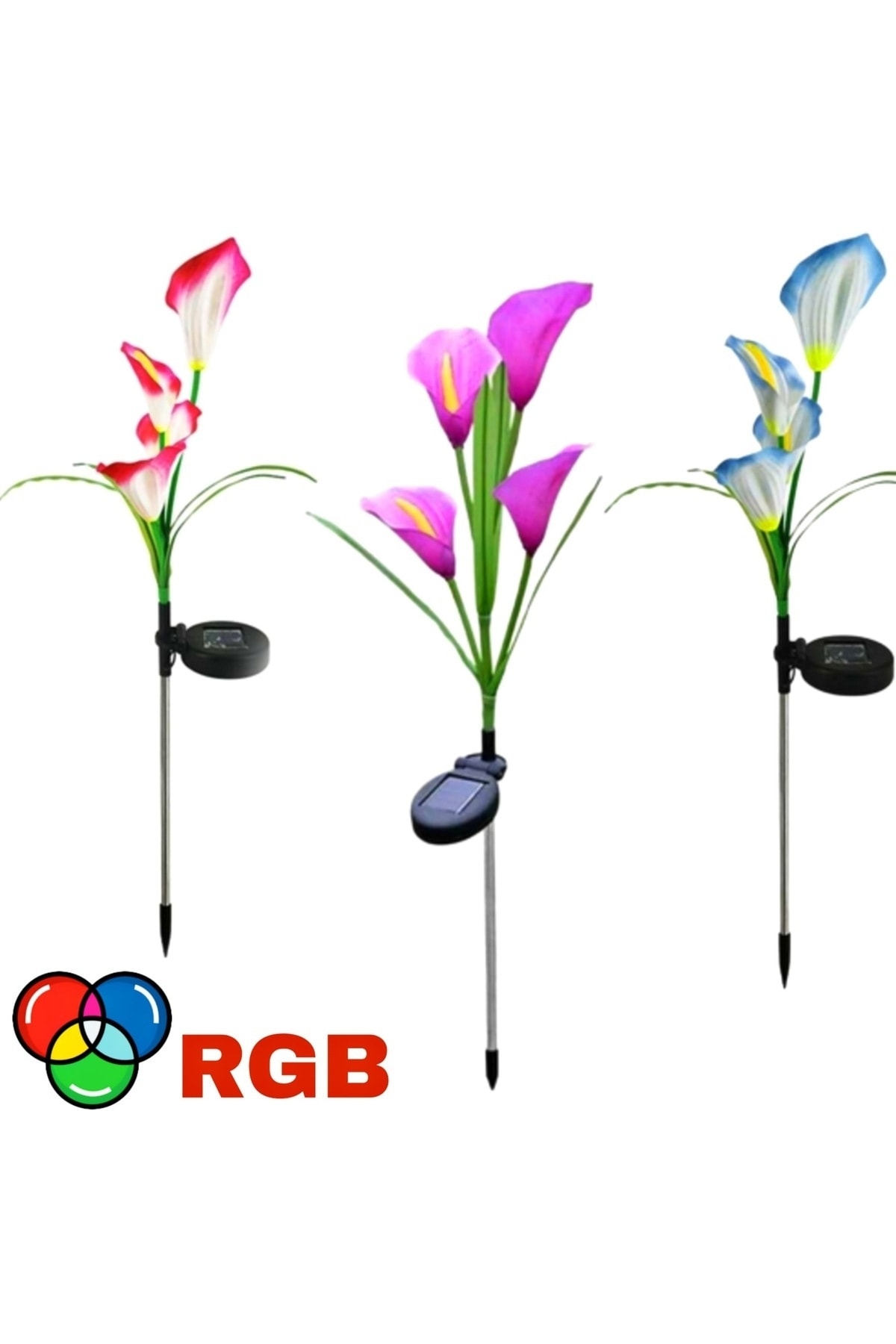 Kyrotech Solar Güneş Enerjili Leylak Şekilli IP65 Su Geçirmez Solar Bahçe Lambası 80 CM RGB Gökkuşağı