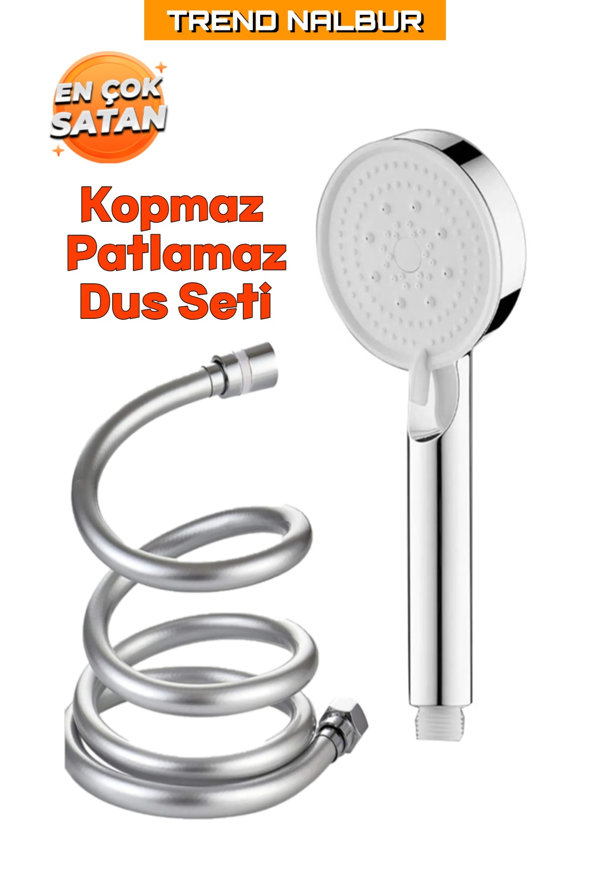 CANERO Turbo Fan 5 Fonksiyonlu Su Tasarruflu Duş Başlığı Turbo El Duşu + PVC Duş Hortumu