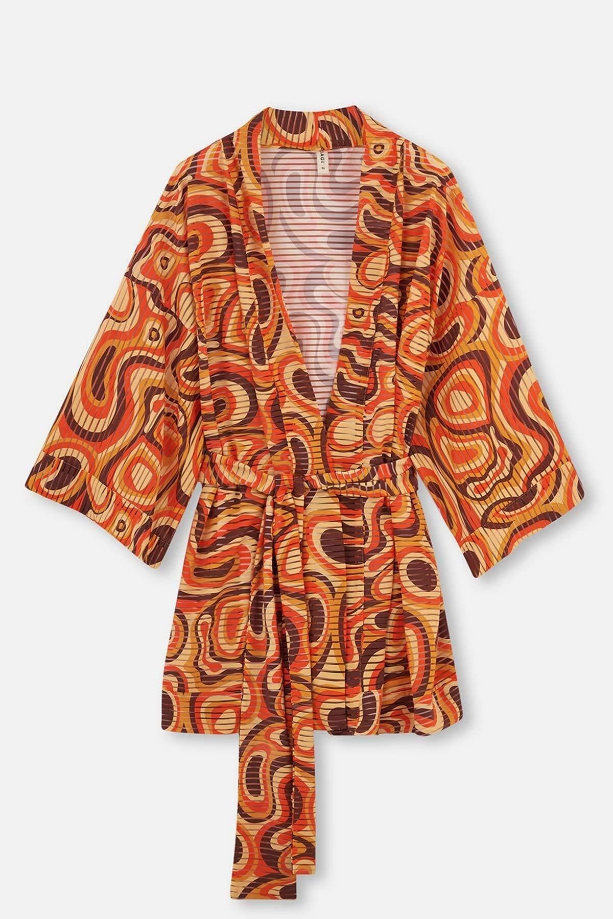 Dagi-Tile - Orangefarbener kurzer Kimono 5
