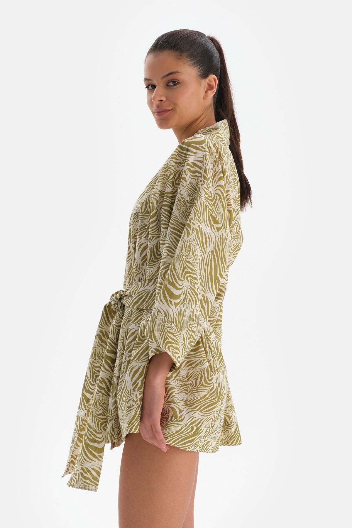 Dagi-Grün-weißer Baumwoll-Kimono 4